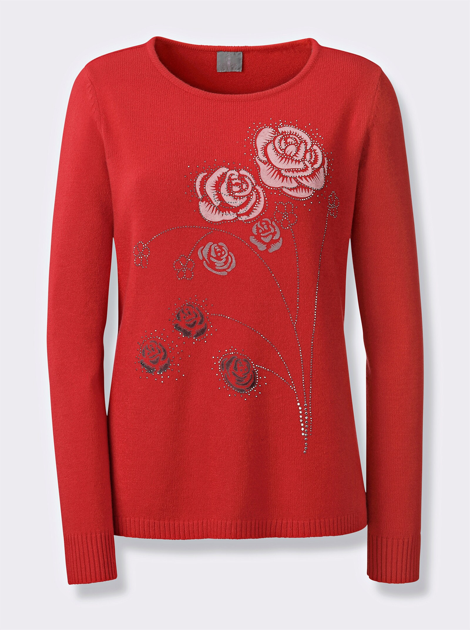 Pulóver, okr. výstrih, vločky - červená