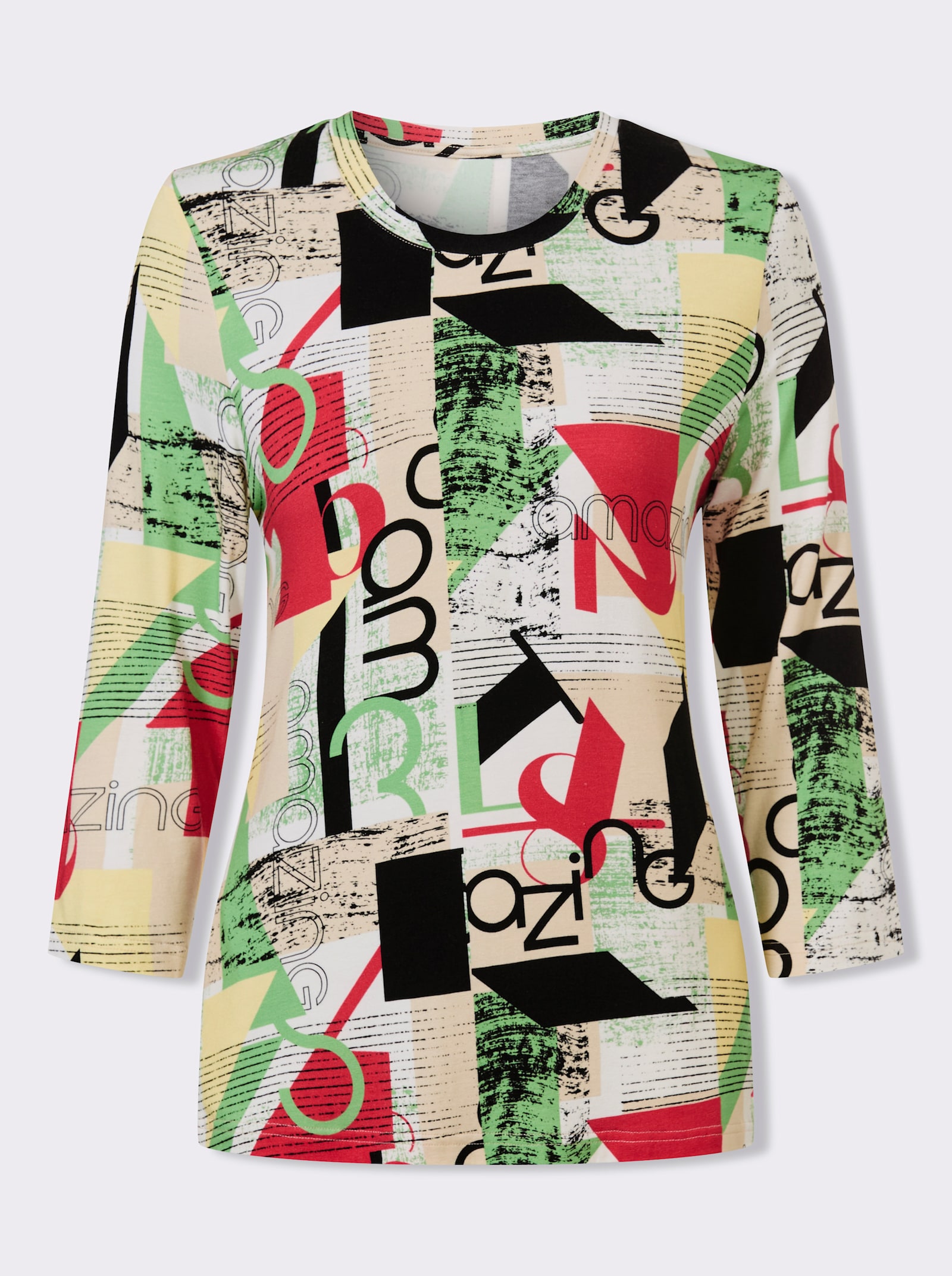 Print-Shirt mit 3/4-Ärmeln - erdbeere-apfel-bedruckt