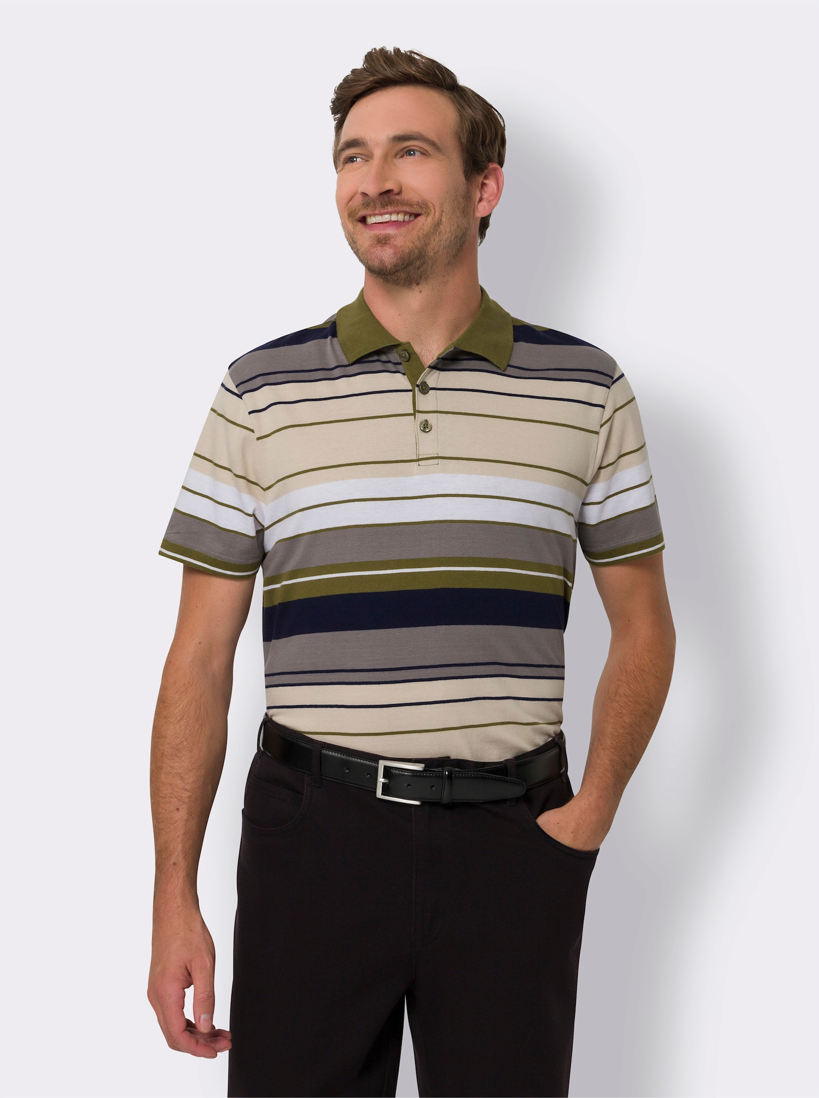 Poloshirt im Ringel-Dessin - oliv-sand-geringelt