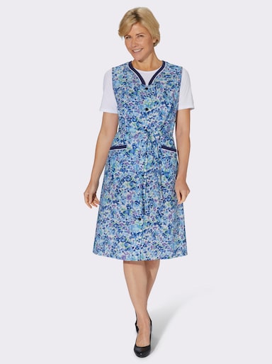 Knopfschürze im floralen Dessin - aqua-bedruckt