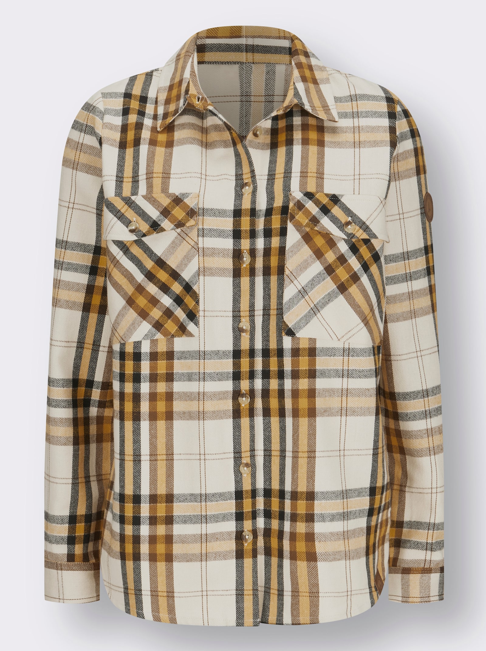 Flanellbluse mit mehrfarbigem Webkaro - ocker-elfenbein-kariert