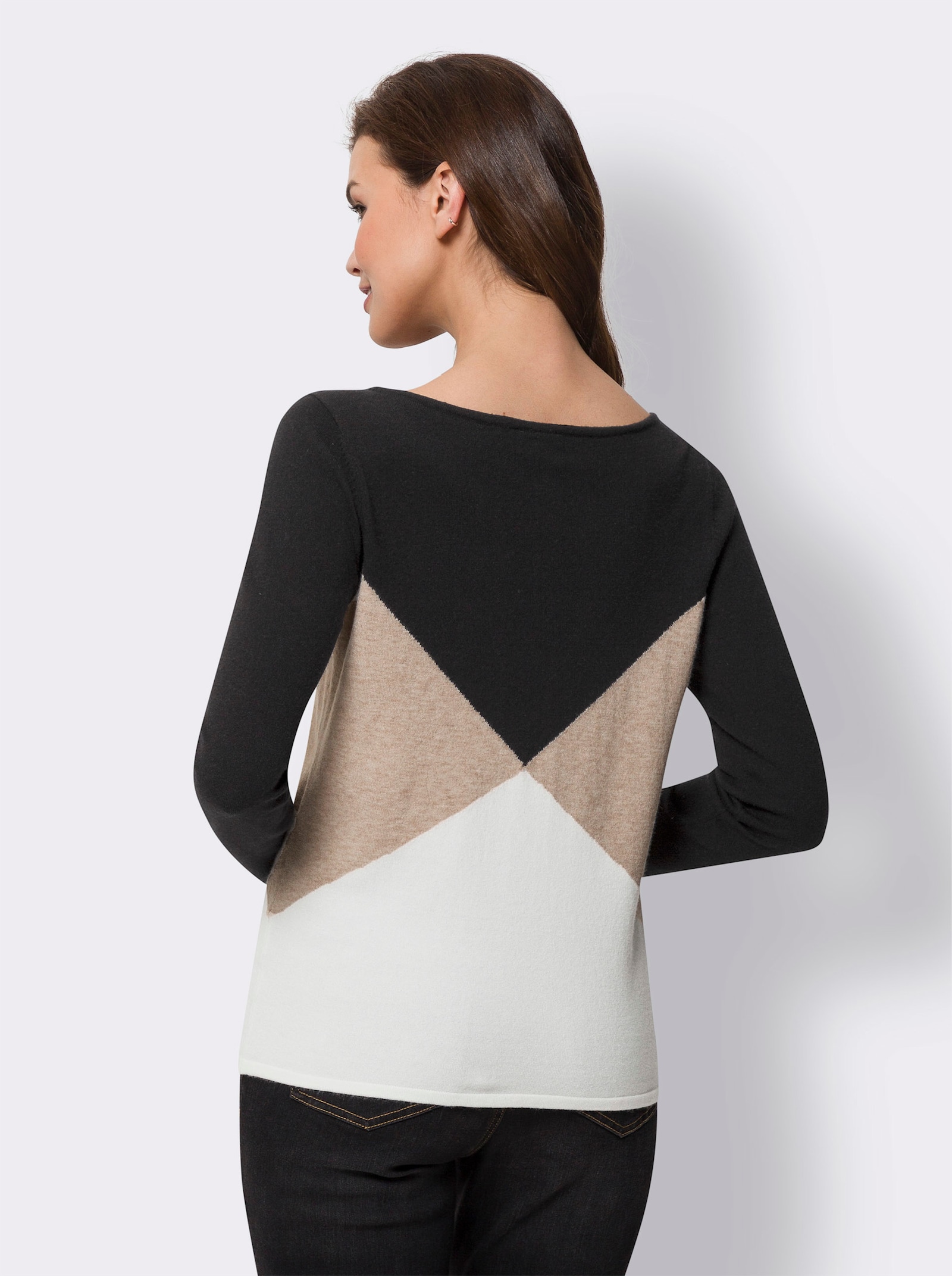 heine Feinstrickpullover mit grafischem Muster rundum - beige-schwarz-gemustert