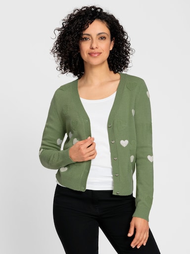 Strickjacke - eucalyptus-ecru-gemustert