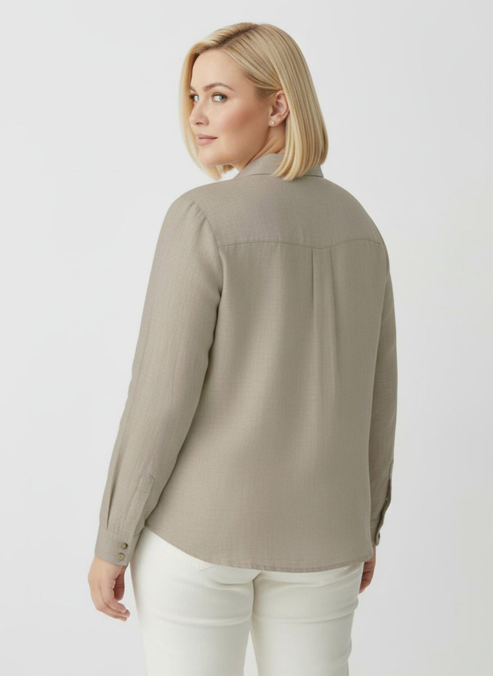 Hemdbluse aus Baumwoll-Stoff - champagner-meliert