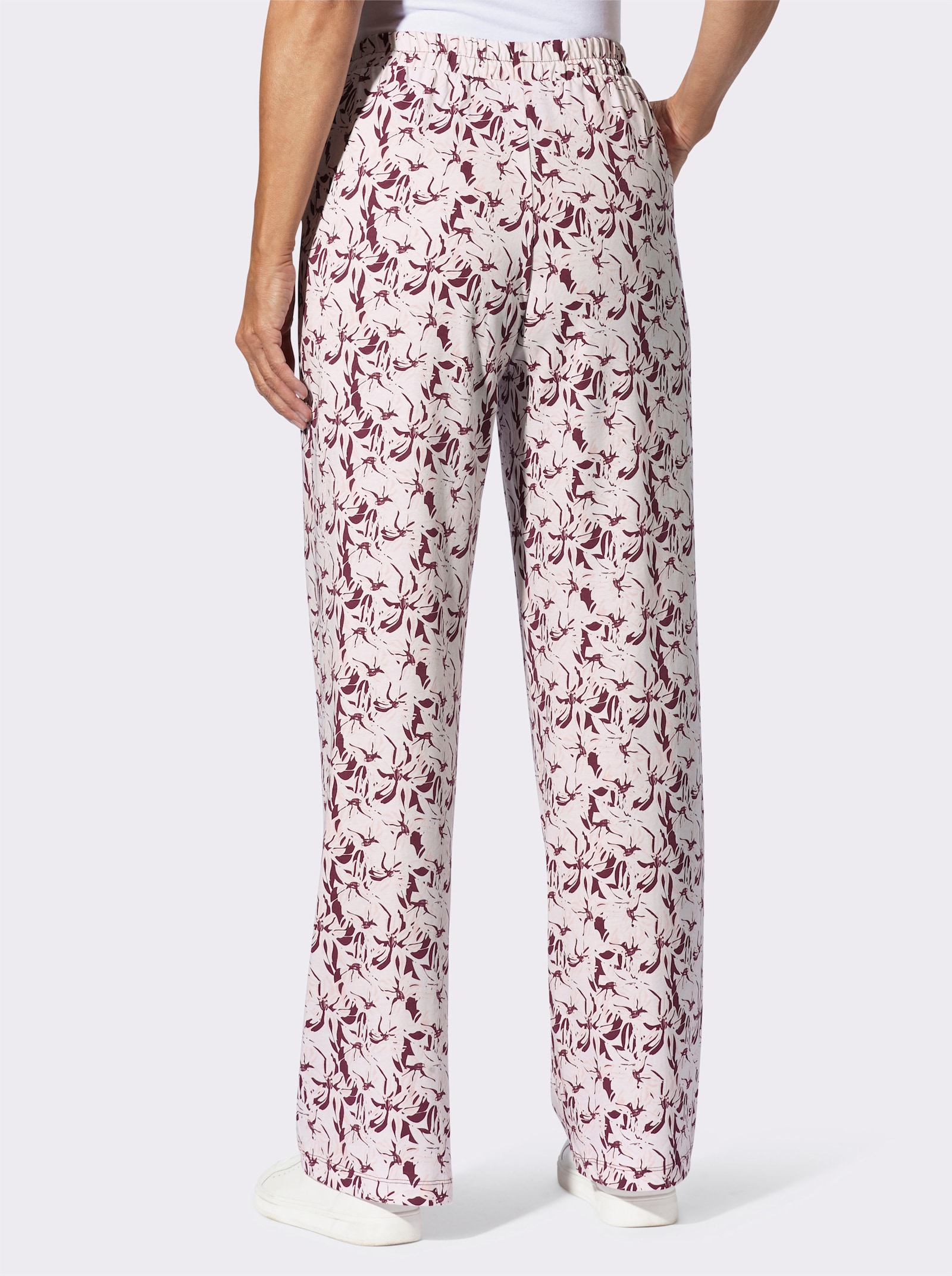Freizeithose im Blumen-Dessin - ecru-bordeaux-bedruckt