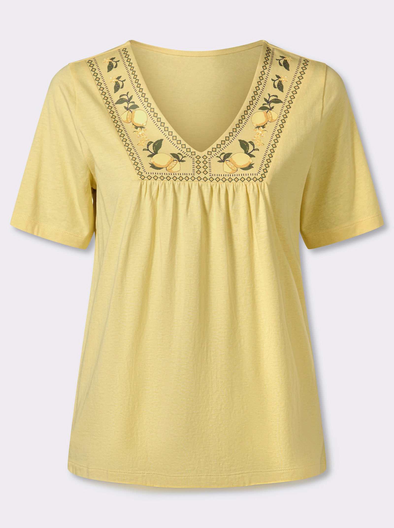 Kurzarmshirt mit Zitronen-Print am Ausschnitt - zitrone-khaki