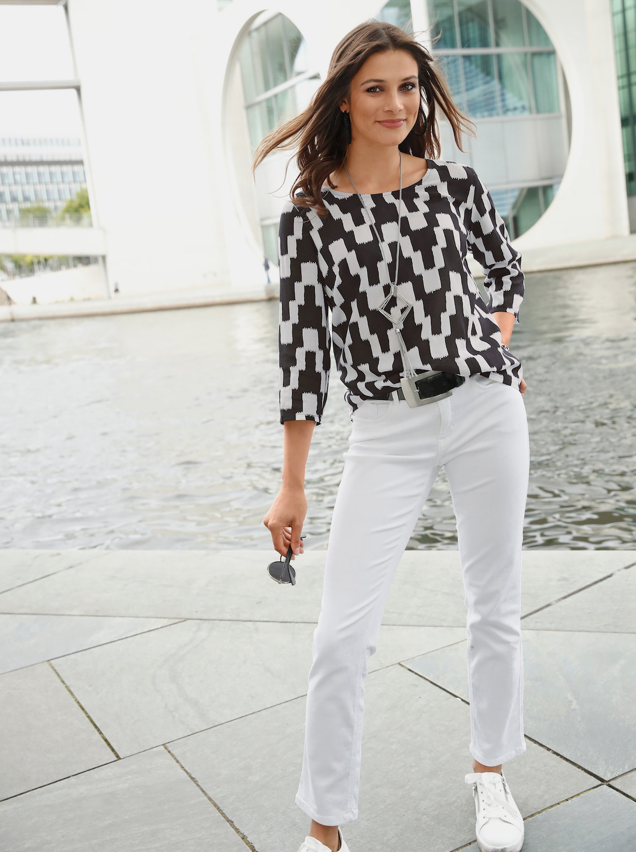 Comfortabele blouse - zwart/wit geprint