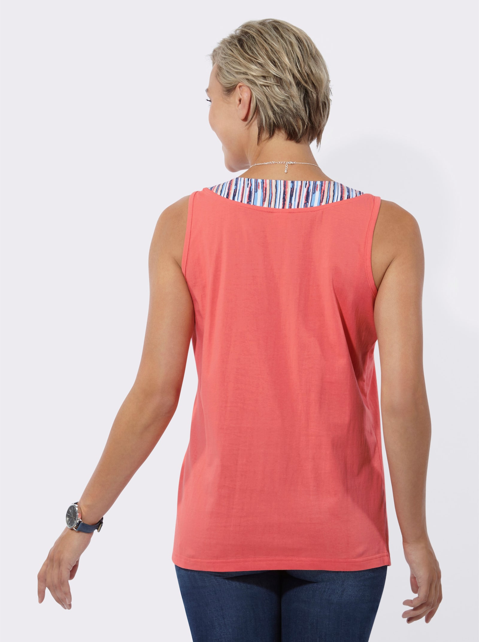 Longtop mit Raffung am Rundhals-Ausschnitt - koralle