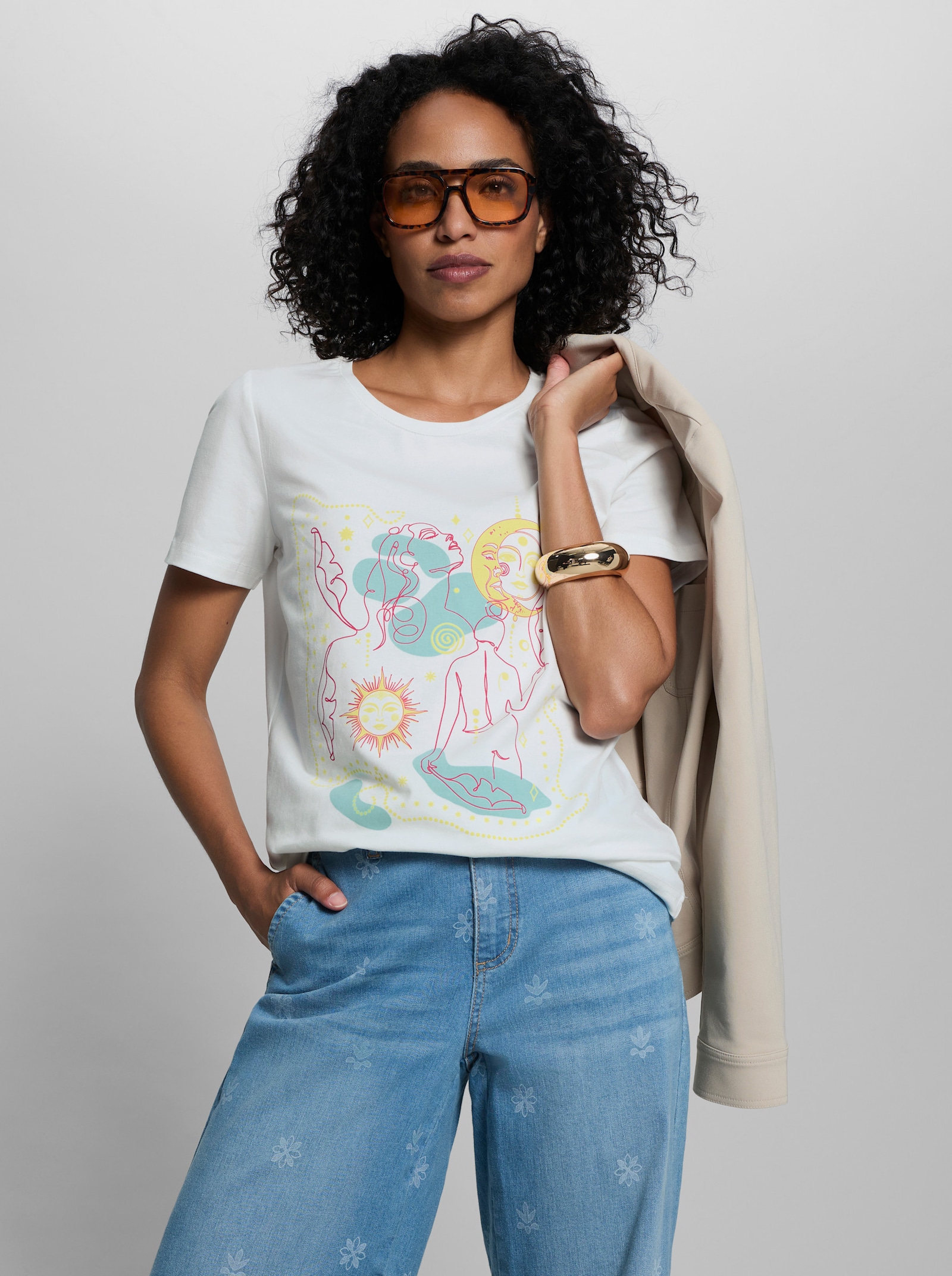 heine Shirt mit Rundhals-Ausschnitt - ecru-mint-bedruckt