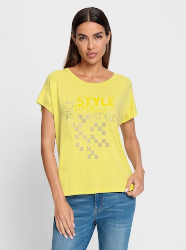 heine Rundhalsshirt mit Glitzersteinchen - limone