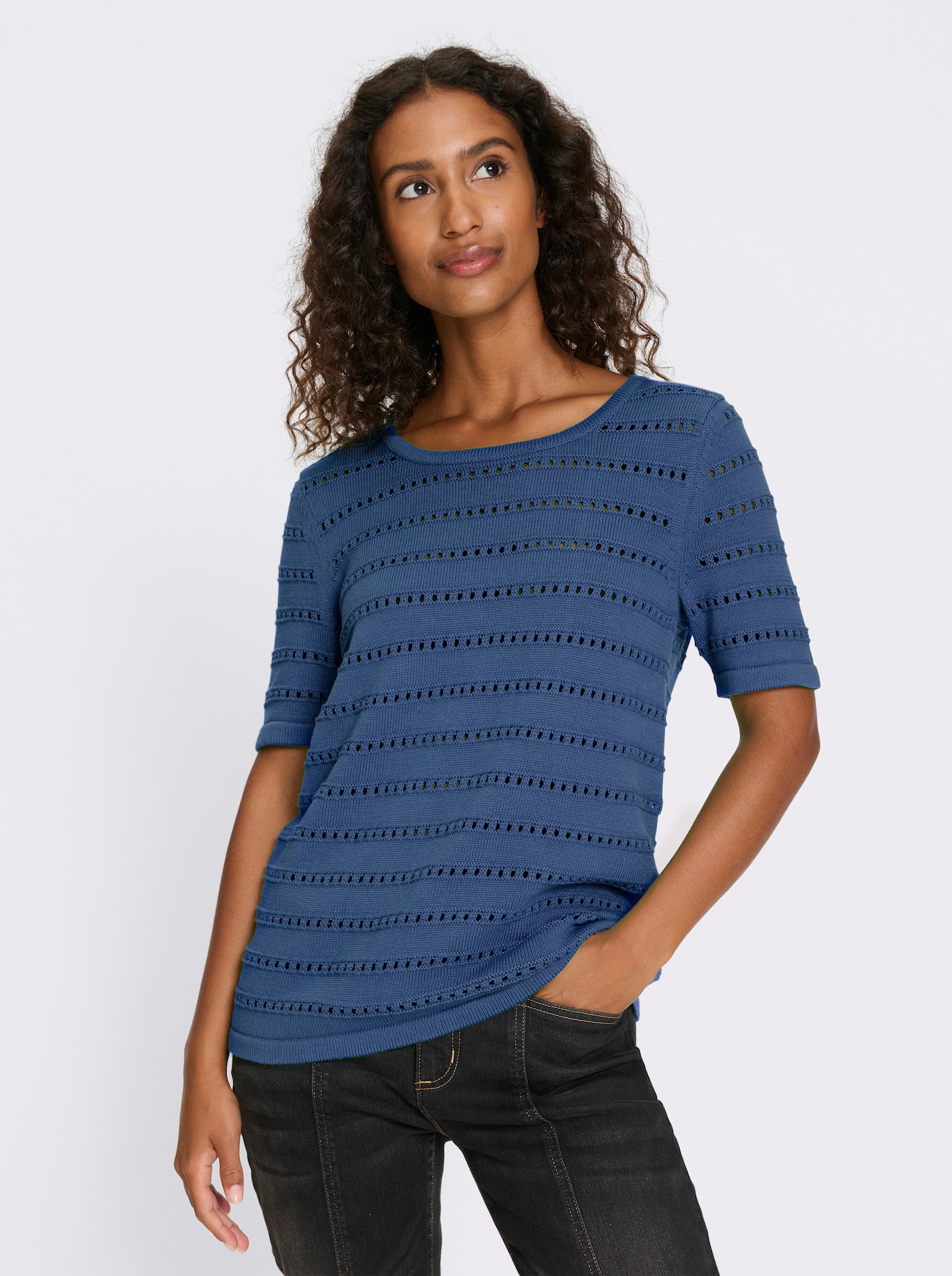 heine Ajourpullover mit 3D-Effekt - jeansblau