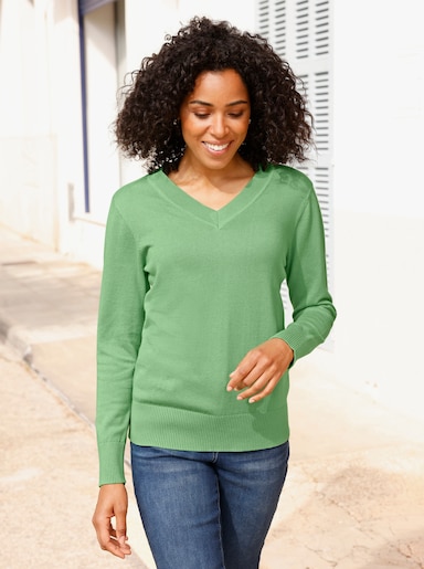 V-Ausschnitt-Pullover aus reiner Baumwolle - apfel