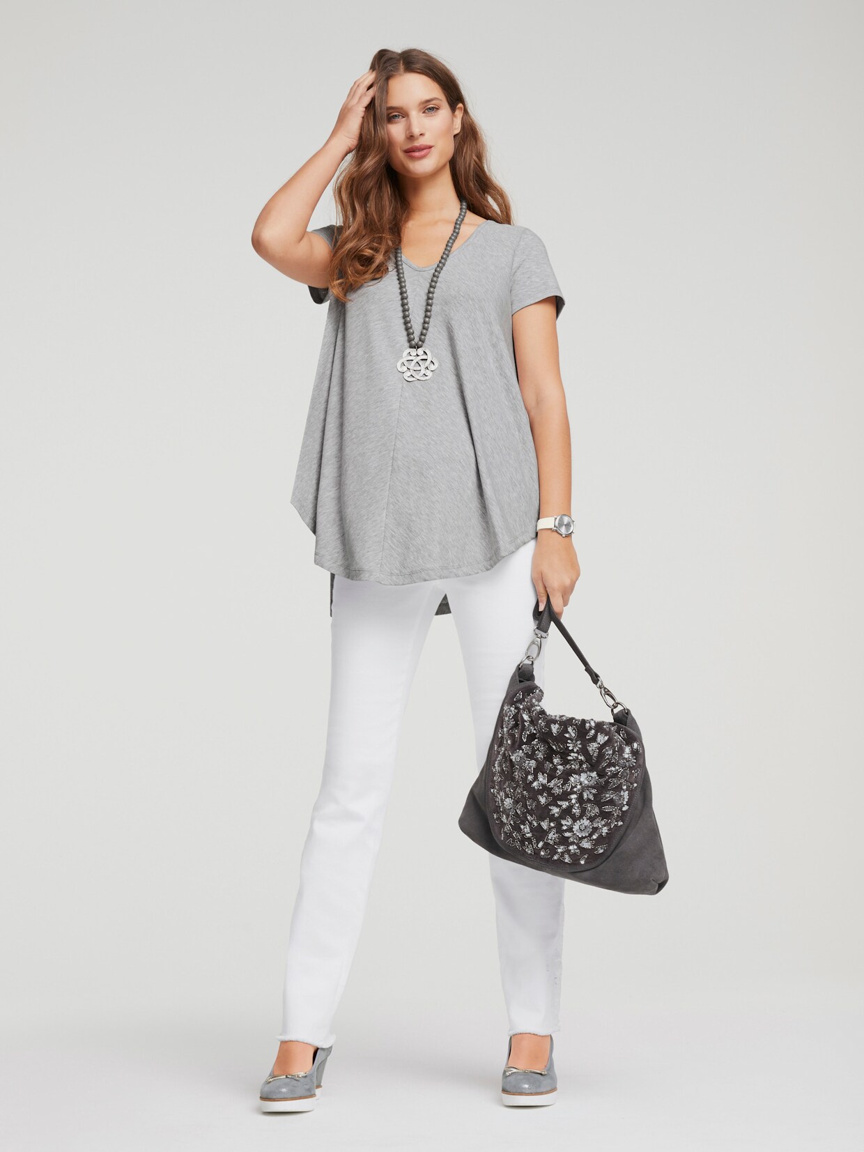heine V-Shirt - grau-melange