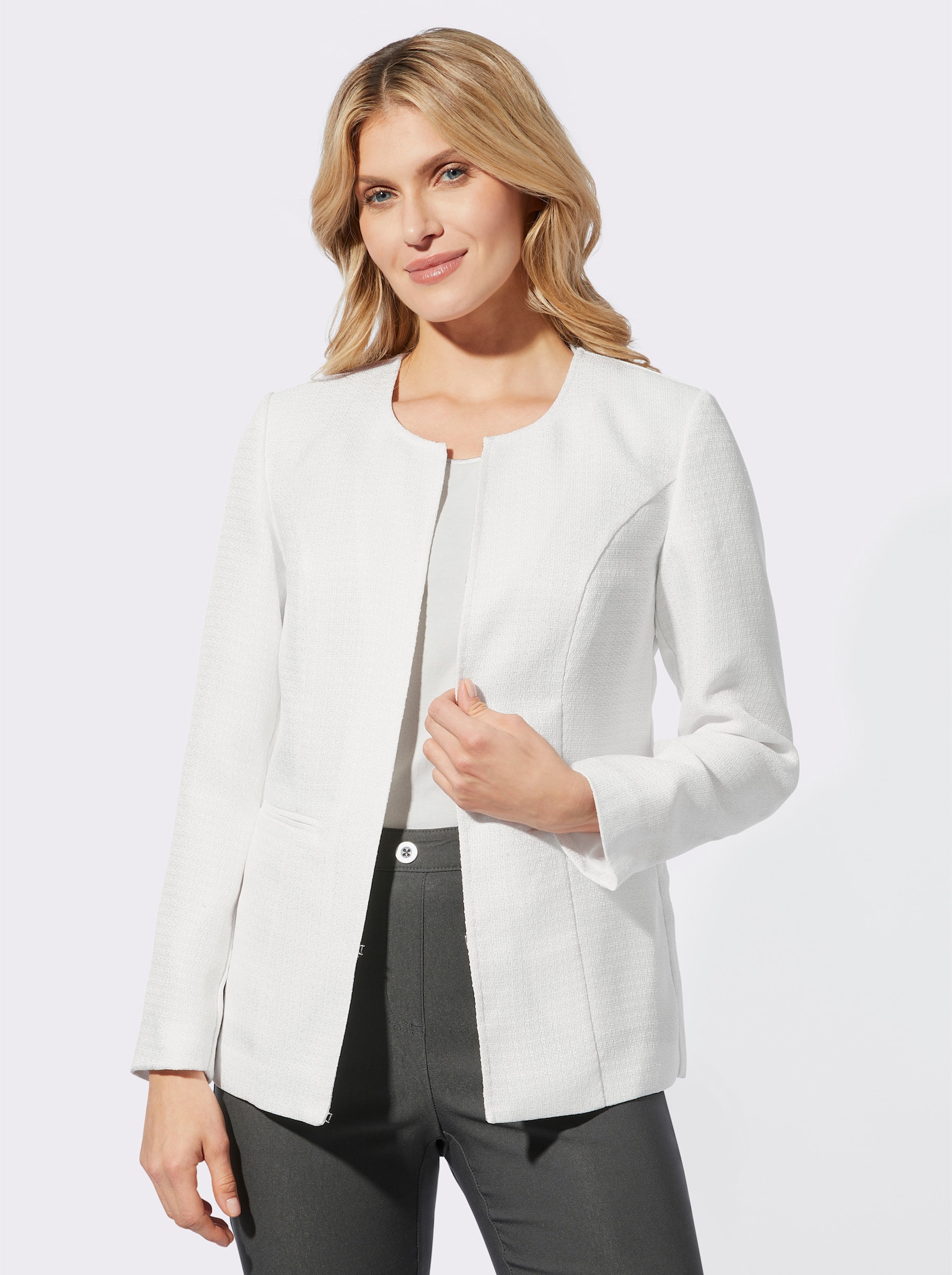 Bouclé-Blazer mit Effektgarn - weiß
