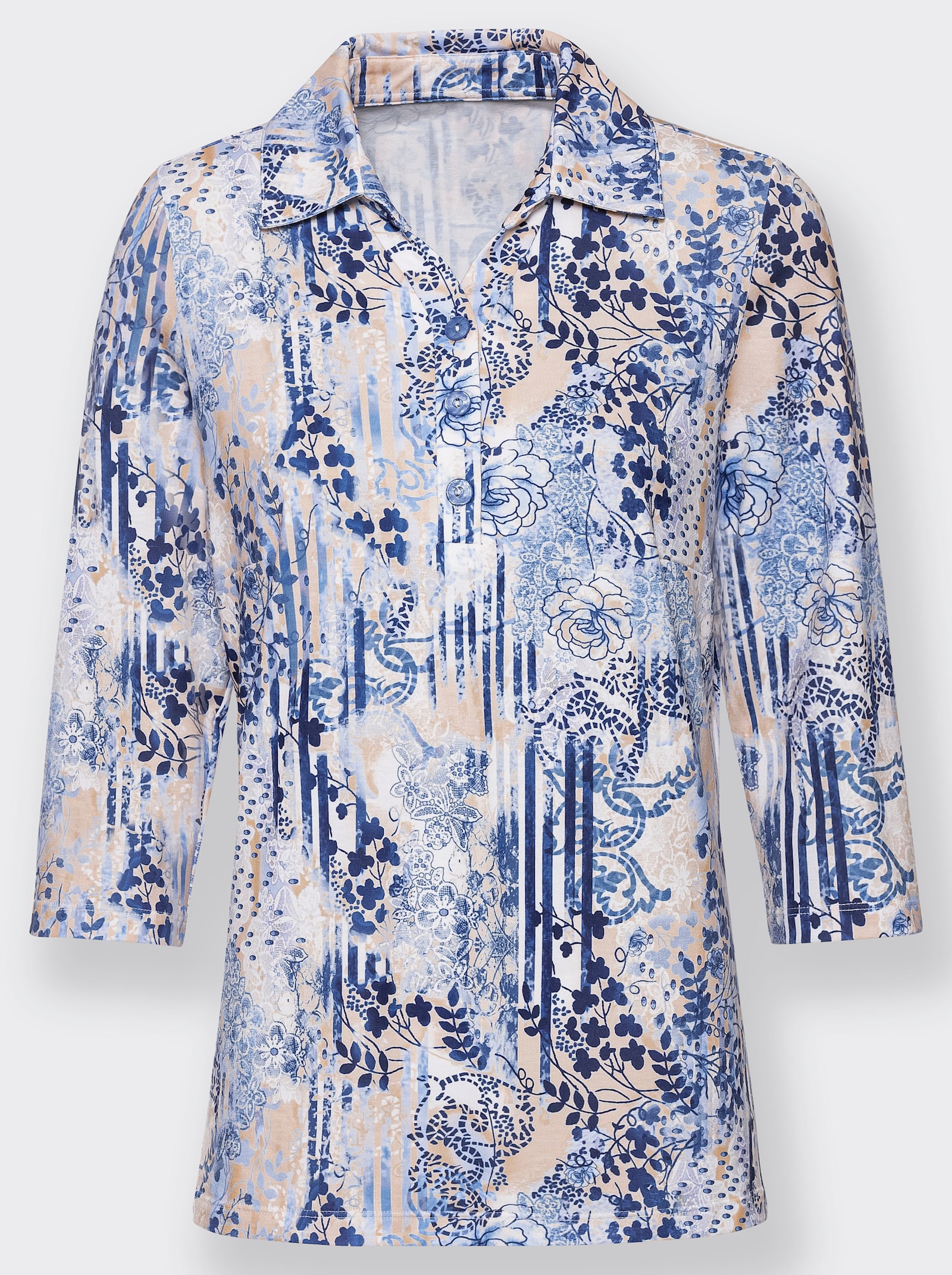 Poloshirt mit floralem Druck - himmelblau-nachtblau-bedruckt