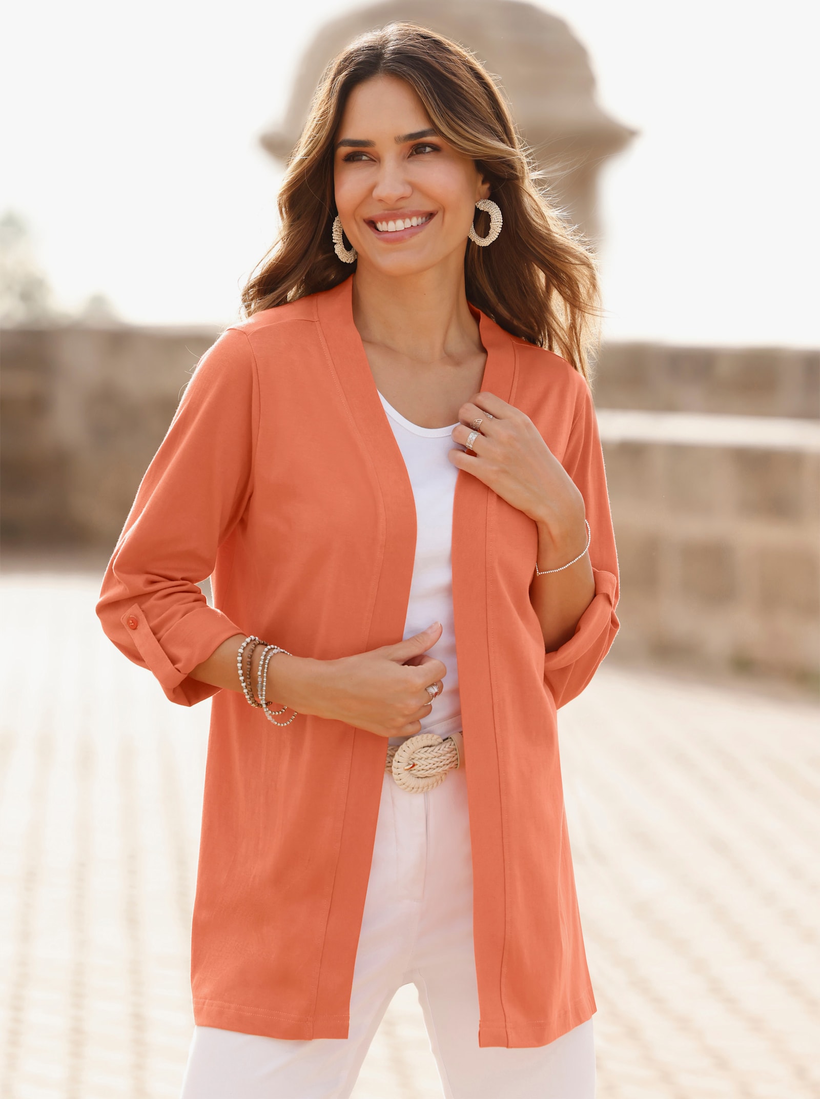 Shirtjacke aus reiner Baumwolle - papaya