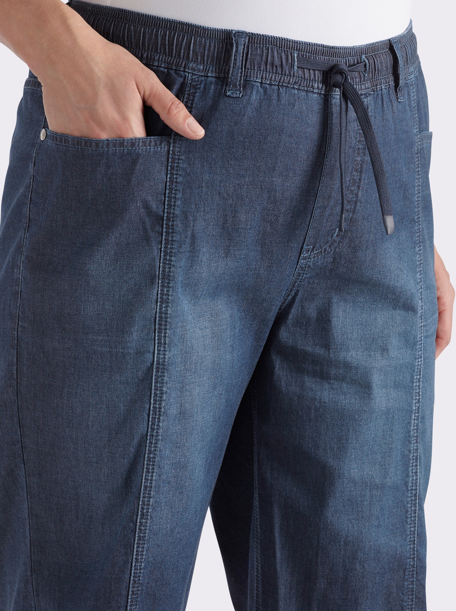 sheego Jeansbermudas mit Rundum-Dehnbund - dark blue