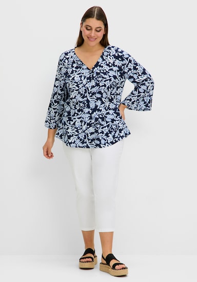 sheego Druckbluse - tiefblau-gemustert
