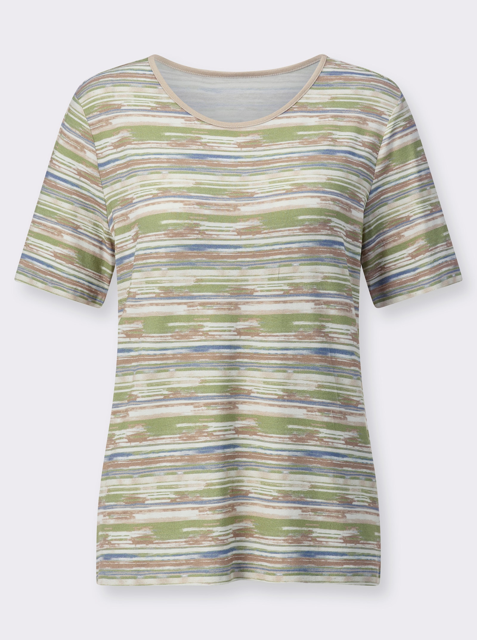 Kurzarmshirt im farbharmonischen Streifenmuster - eucalyptus-taupe-bedruckt