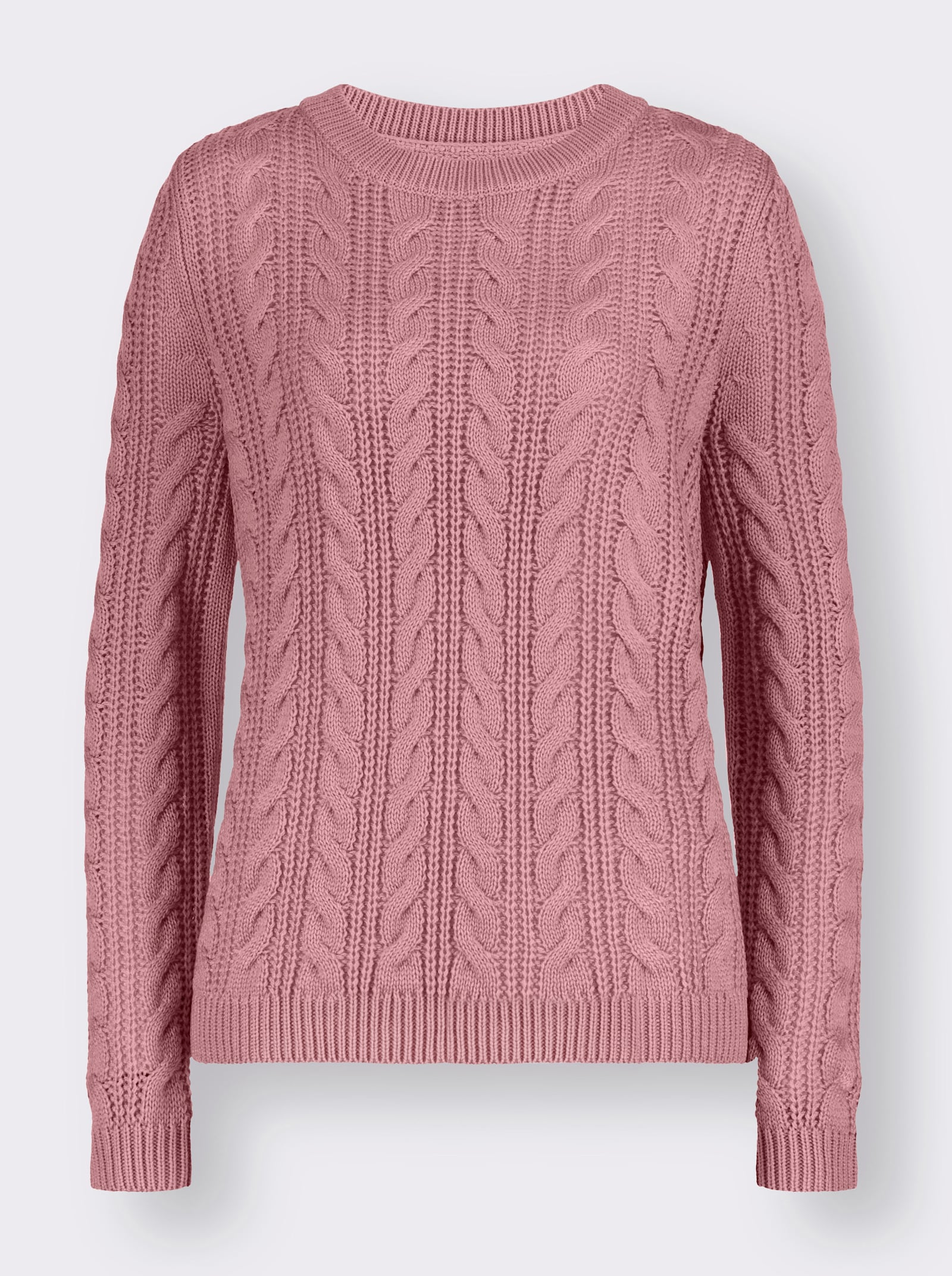 Rundhalspullover mit Zopfmuster - hortensie