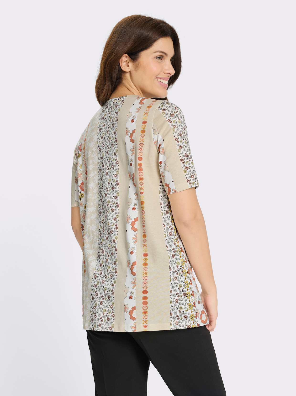 Longshirt mit Halbarm - ecru-papaya-bedruckt