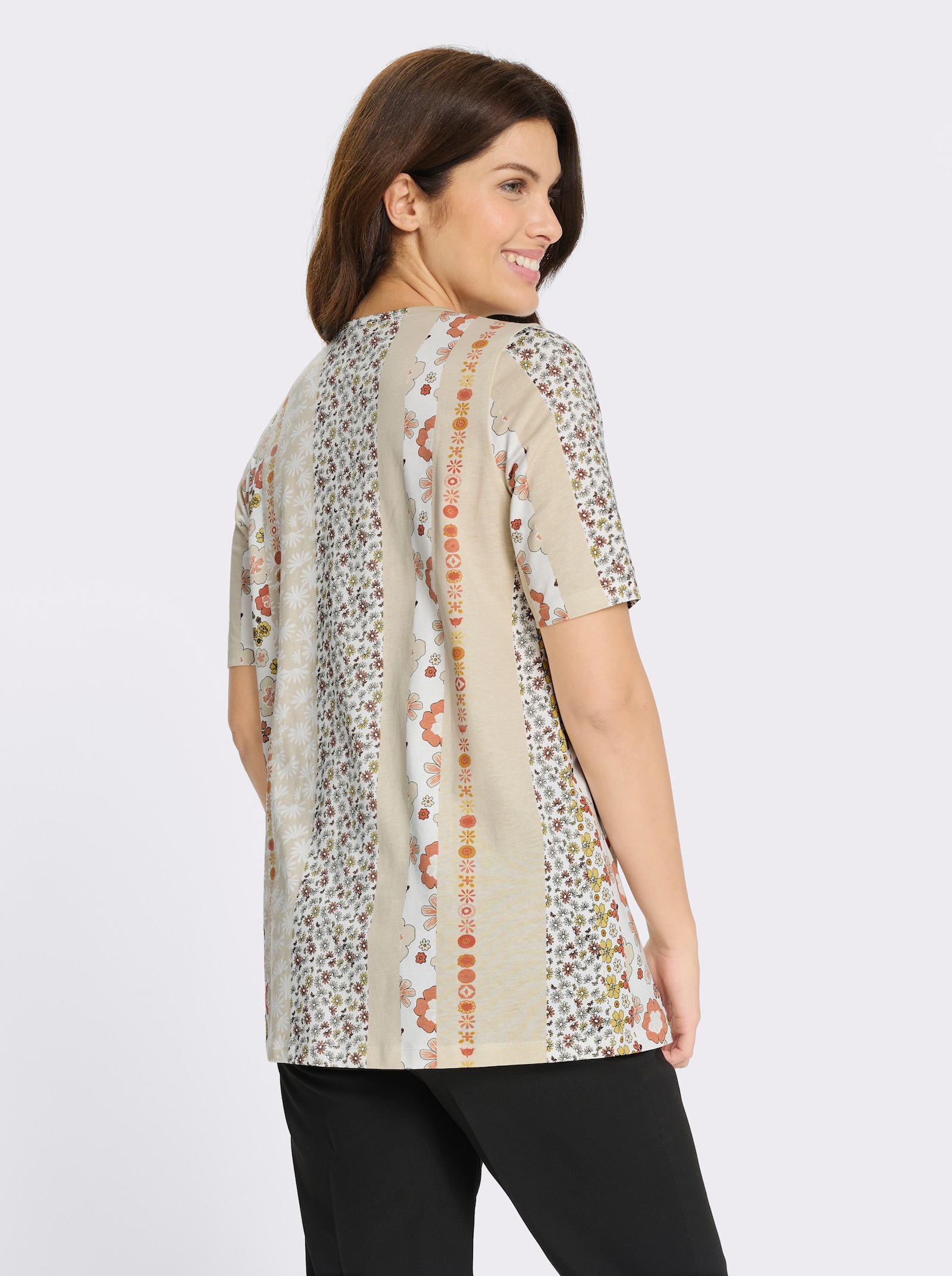 Longshirt mit Halbarm - ecru-papaya-bedruckt