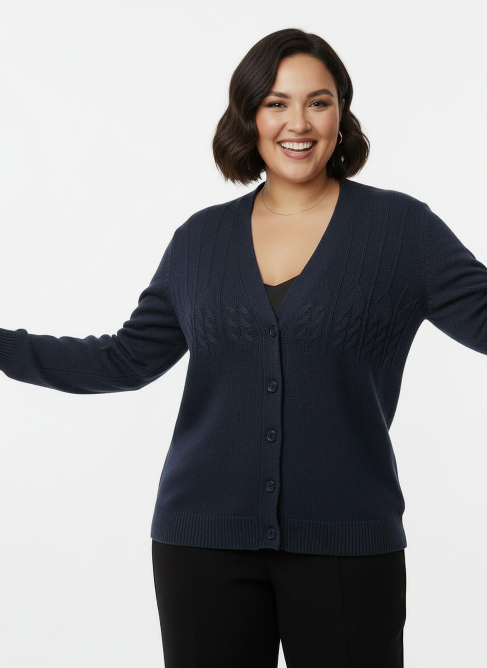 Strickjacke mit Raglan-Ärmeln - dunkelblau-meliert