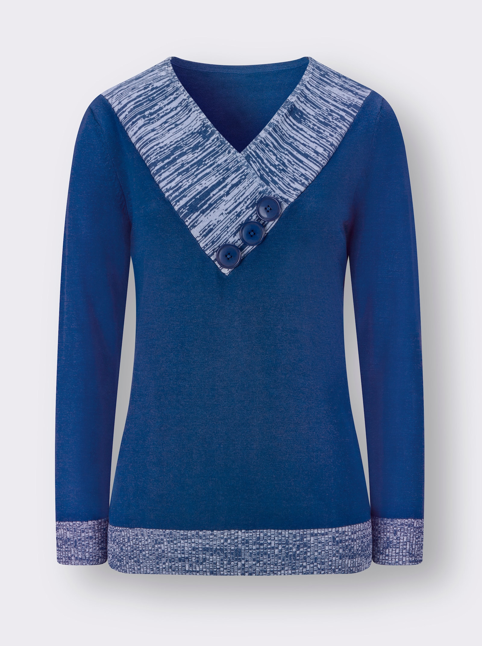 Langarm-Pullover mit Melange-Partien - royalblau