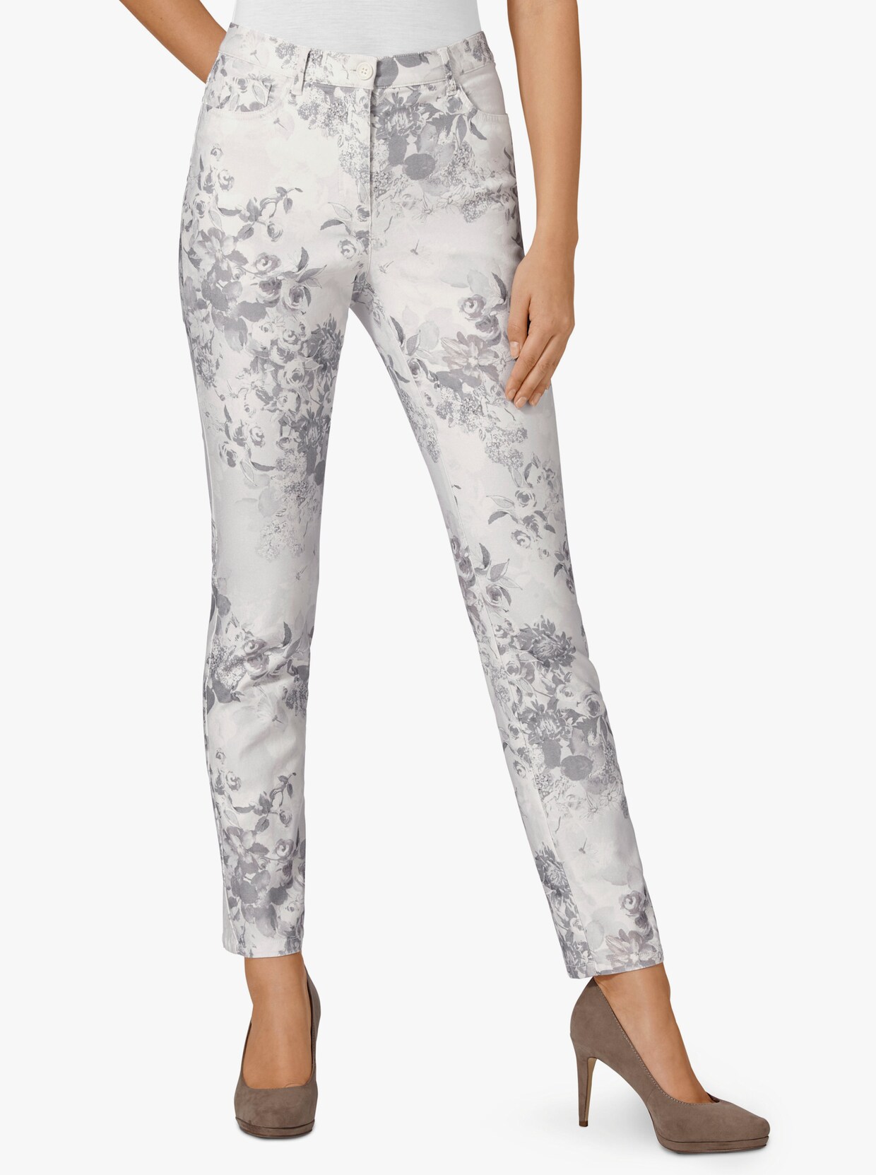 Cosma 5-Pocket-Hose - ecru-taupe-bedruckt