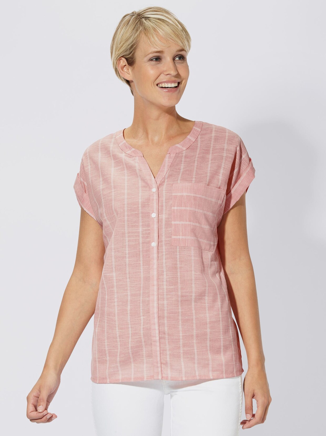 Comfortabele blouse - roze gestreept