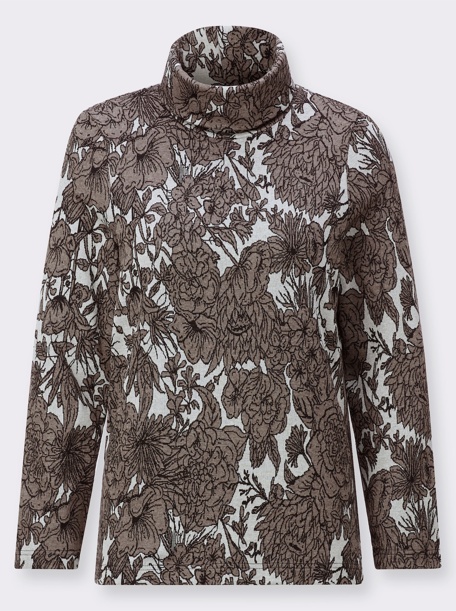 Rollkragenpullover mit weichem Viskose-Anteil - taupe-ecru-gemustert