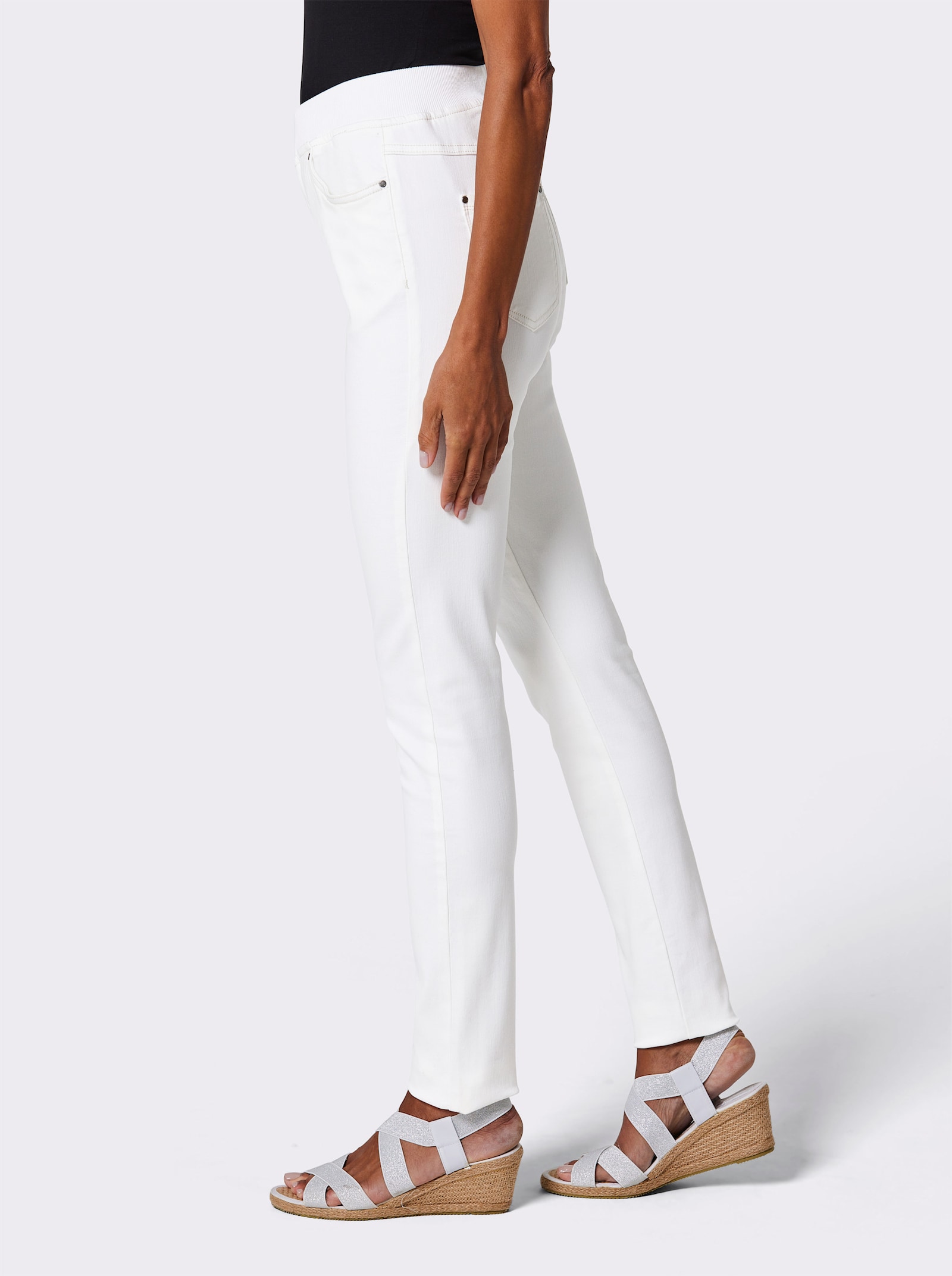 CREATION L PREMIUM Jeans mit Rippenstrick-Bund - weiß