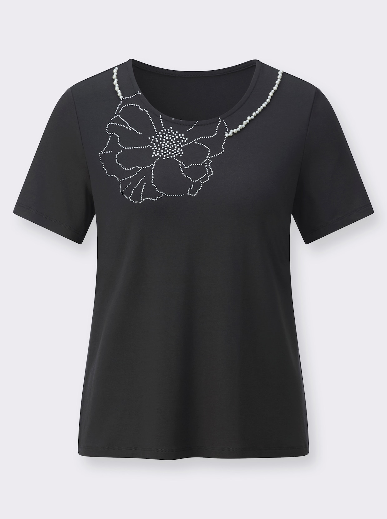 Kurzarmshirt mit Blüten-Applikation - graphit