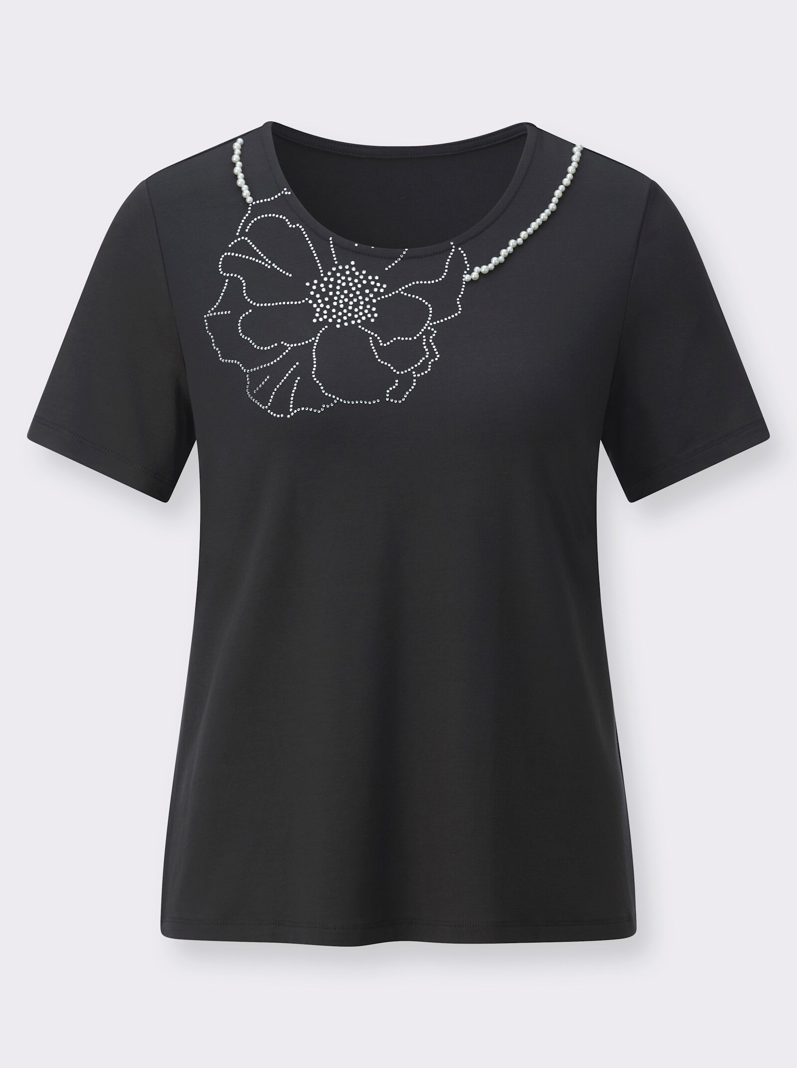 Kurzarmshirt mit Blüten-Applikation - graphit