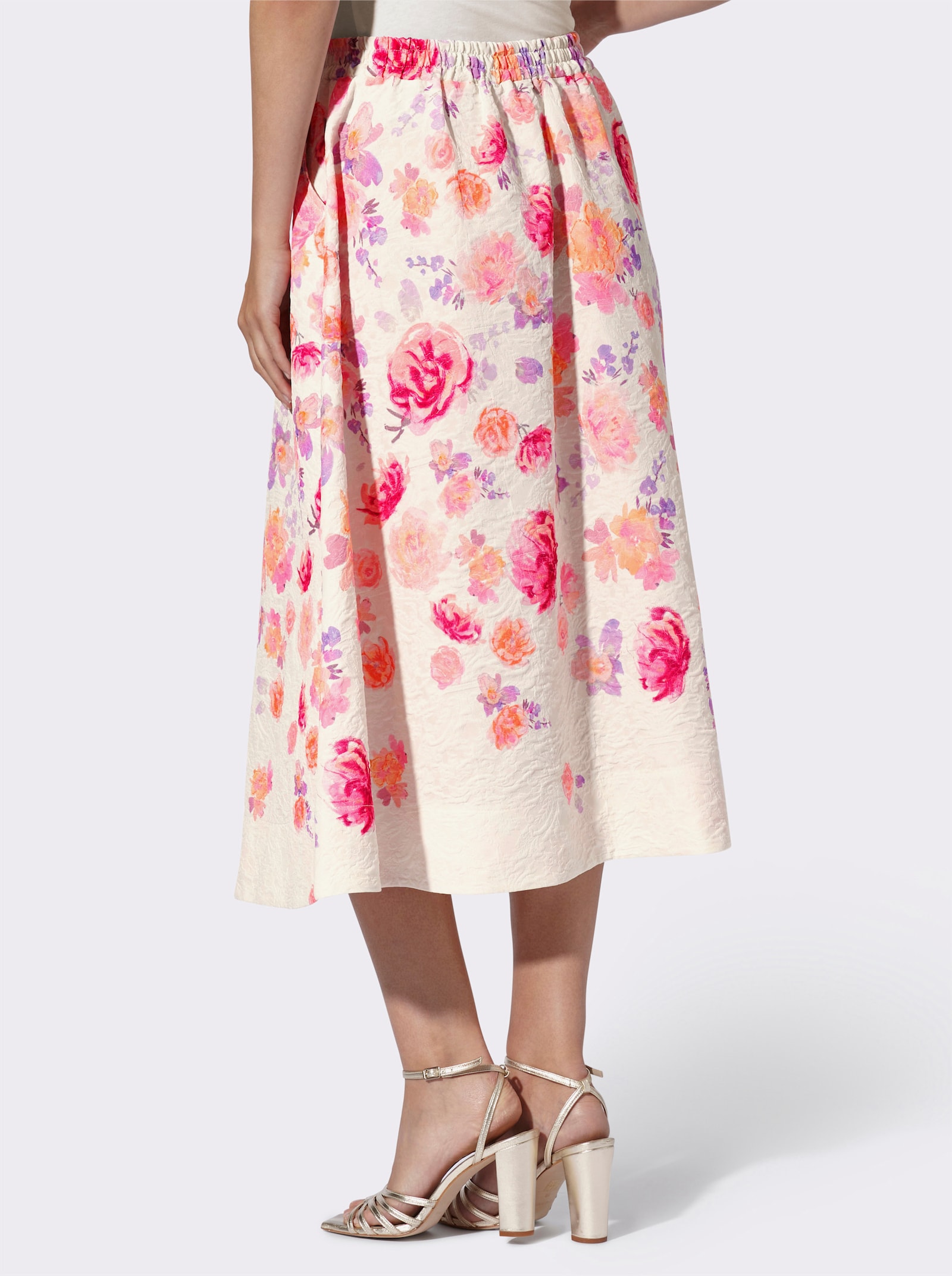 heine Webrock mit floralem Druck - champagner-altrosa-bedruckt