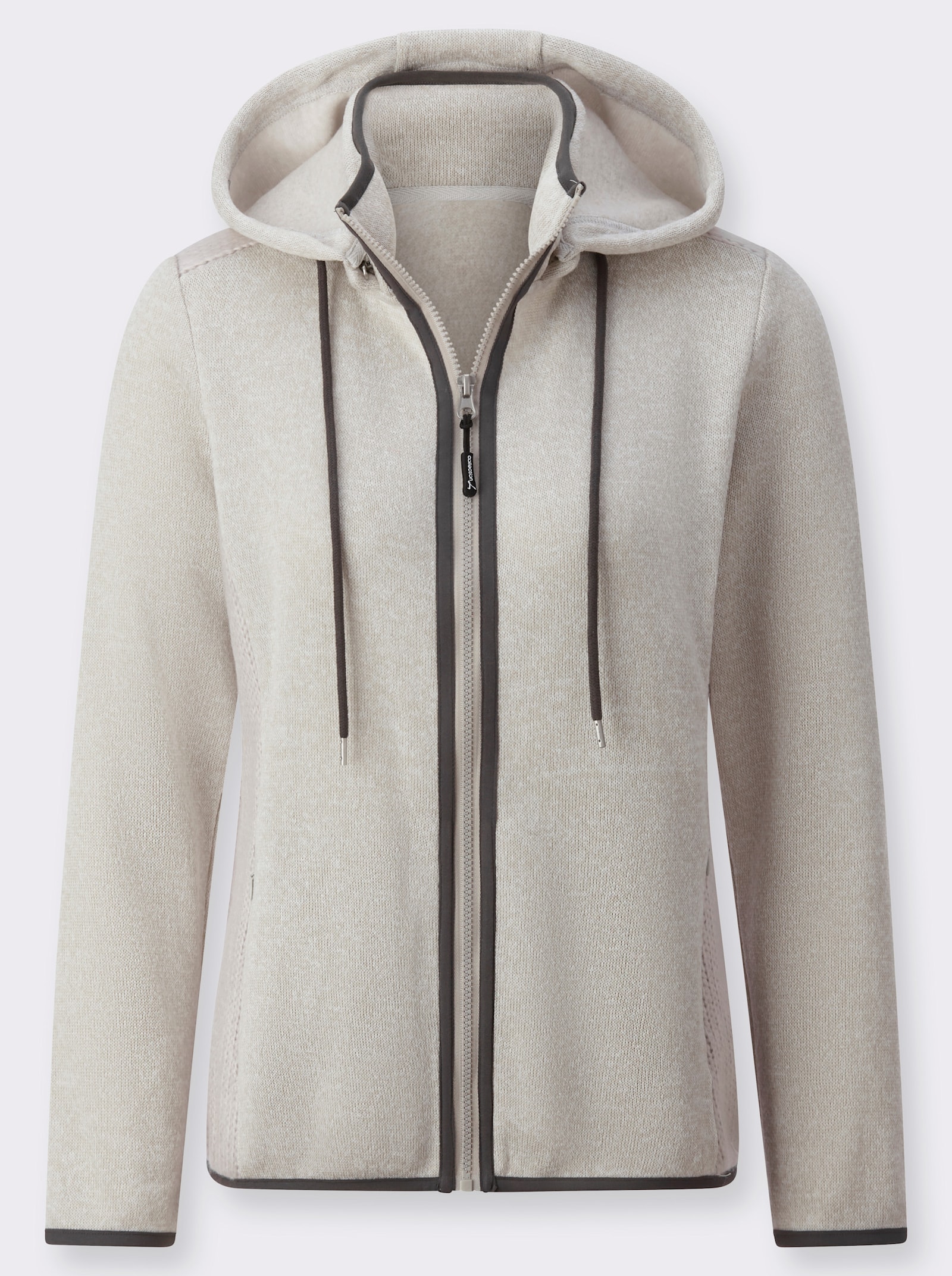 Strickfleecejacke mit seitlichen Strick-Einsätzen - hellgrau-meliert