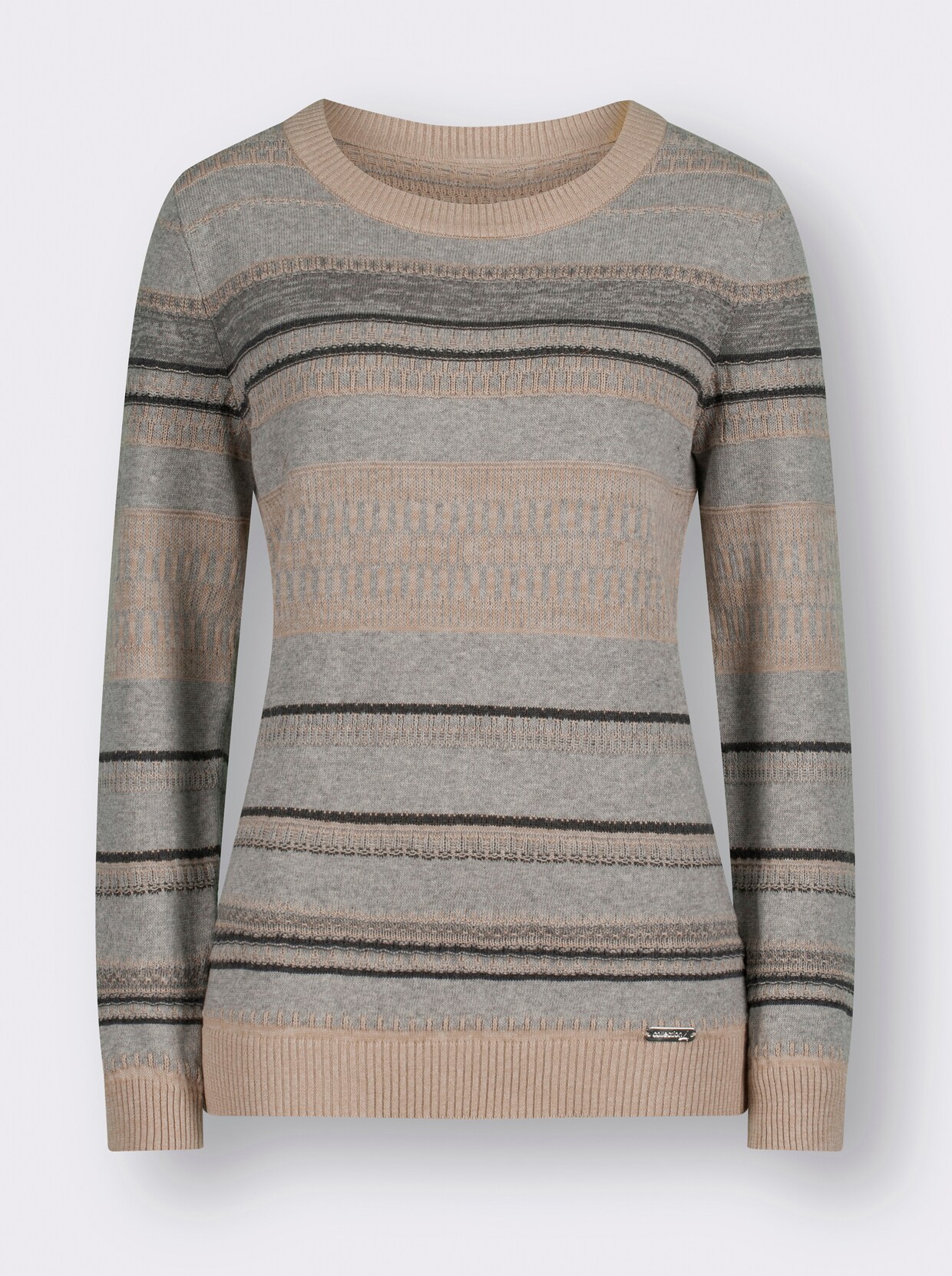 Pullover met lange mouwen - steengrijs/camel gestreept