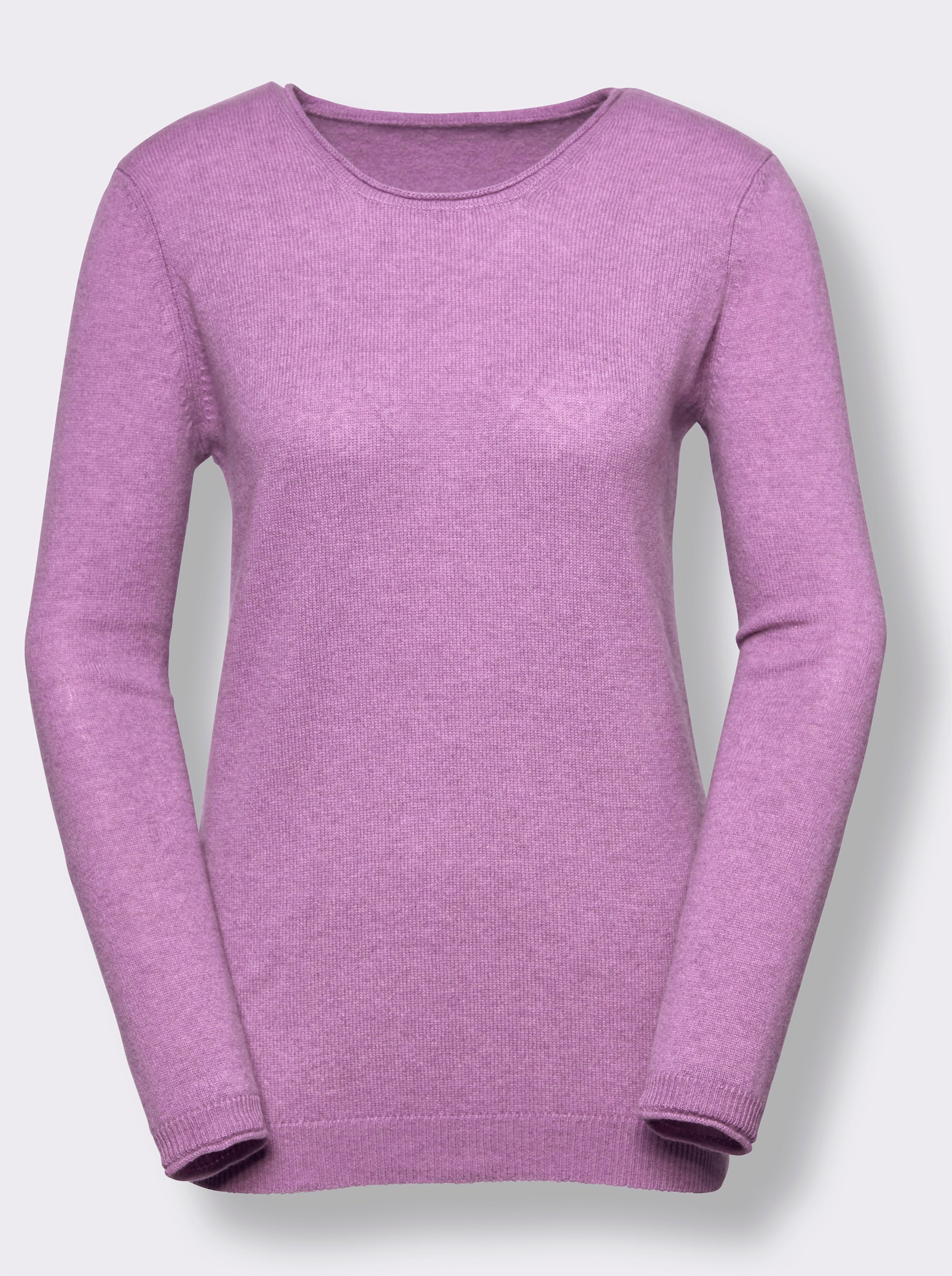 Kaschmirpullover mit Rollkanten - flieder-meliert