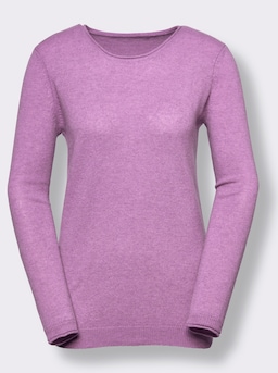 Kaschmirpullover mit Rollkanten - flieder-meliert