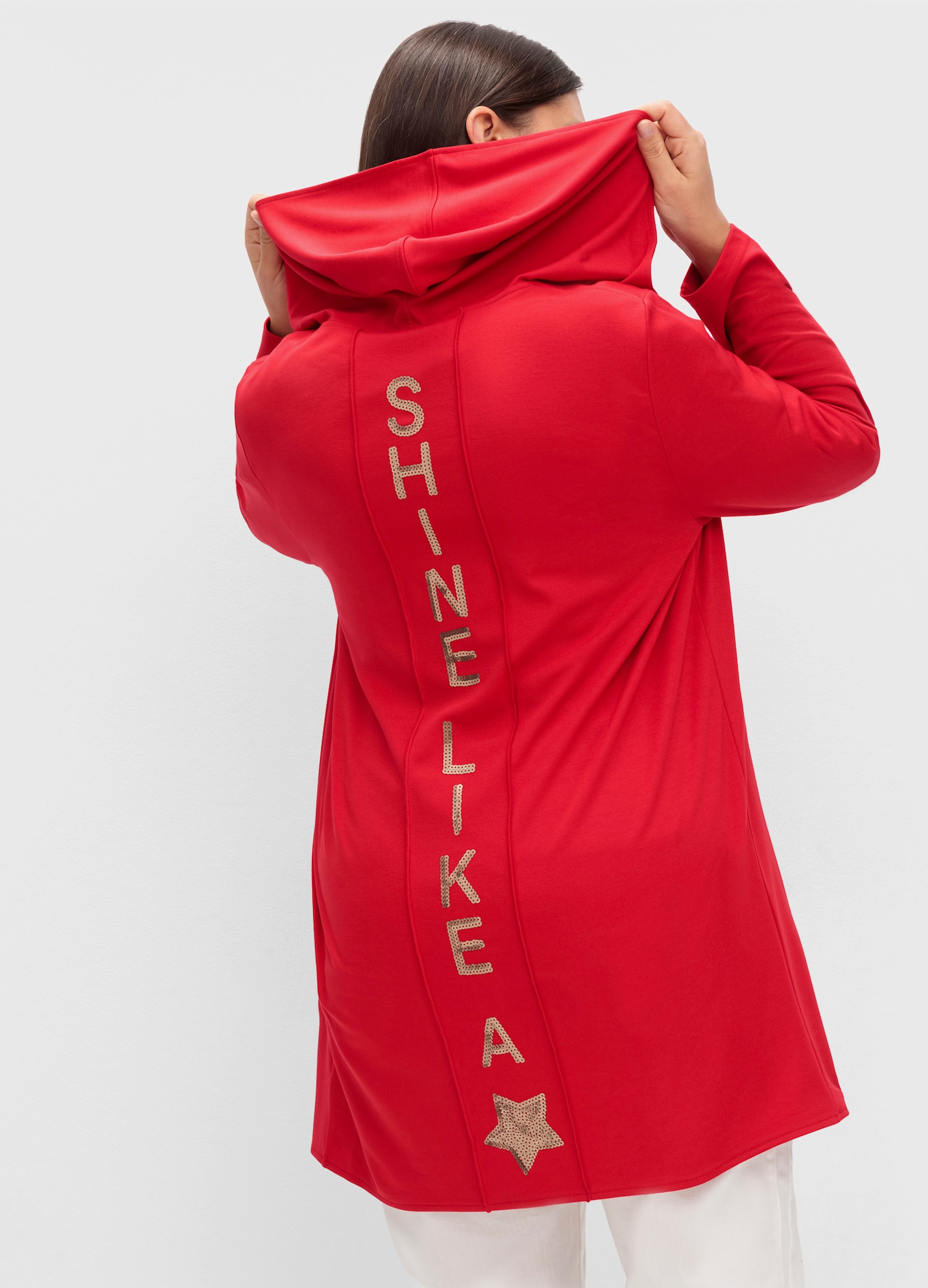 Shirtjacke mit Pailletten-Schriftzug hinten - rot