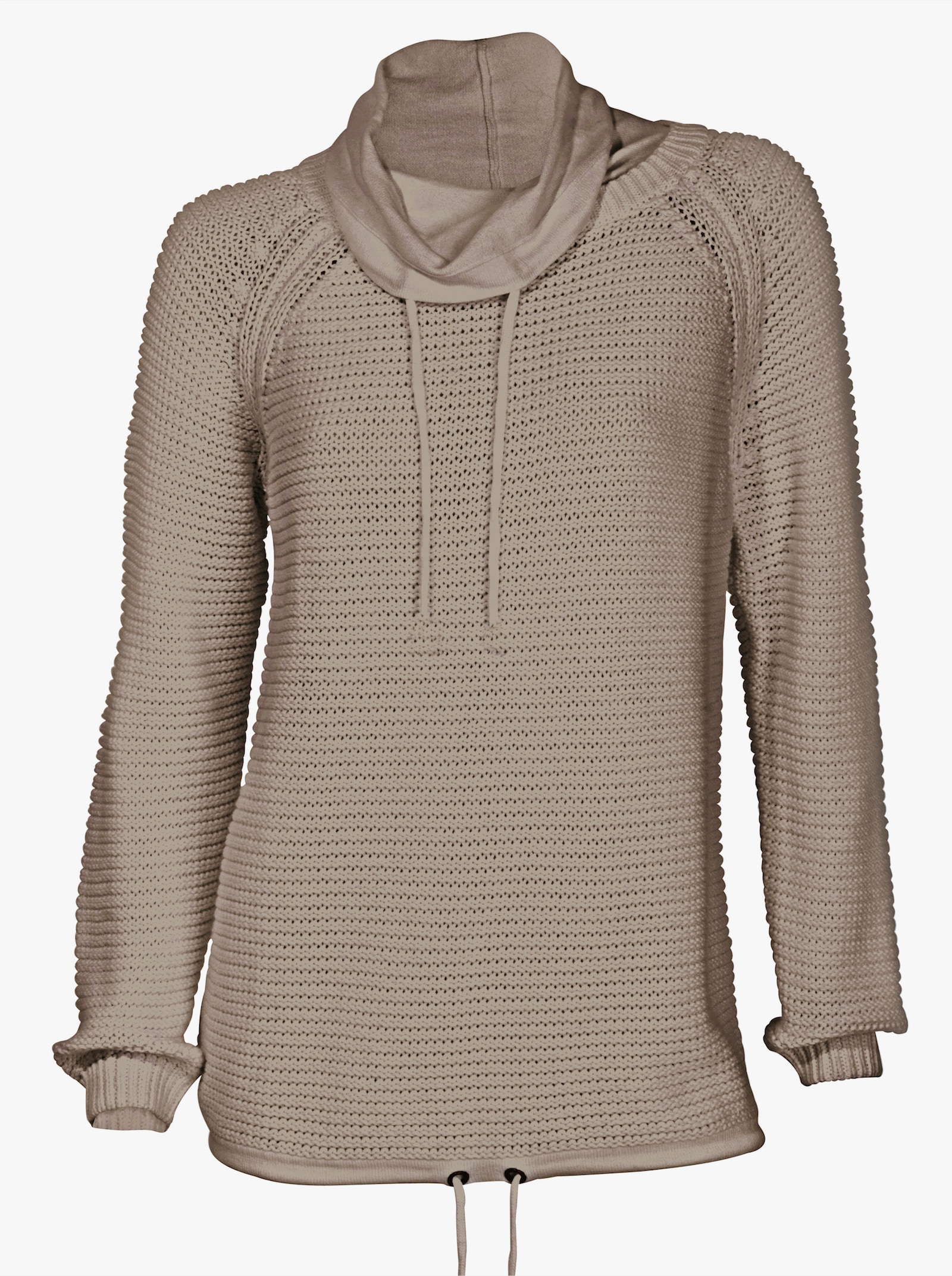  Pullover met rolkraag, tunnelkoord en bindstrik - taupe
