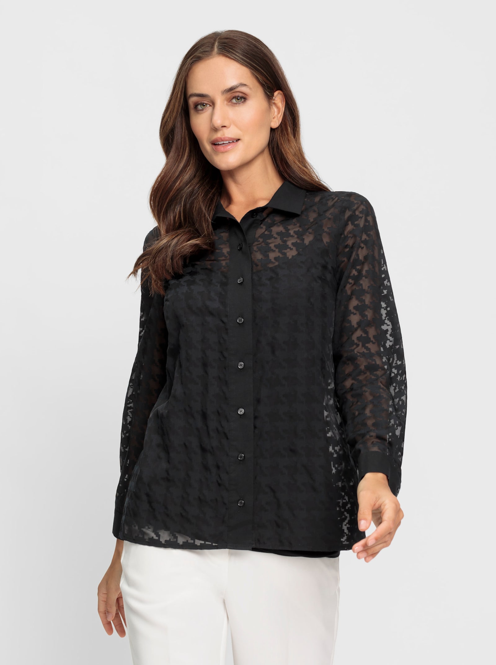 heine Langarm-Bluse in Ausbrenner-Qualität - schwarz-gemustert