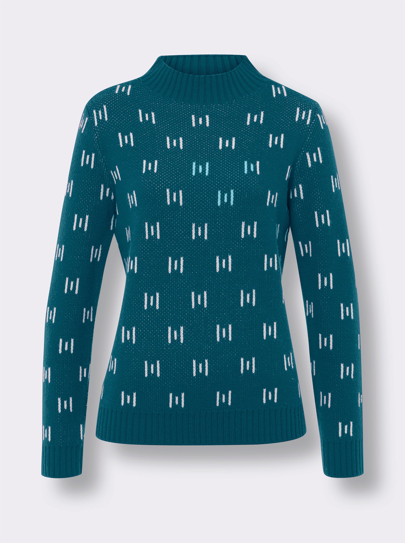 Pullover met opstaande kraag en breipatroon - aquapetrol/ecru gedessineerd