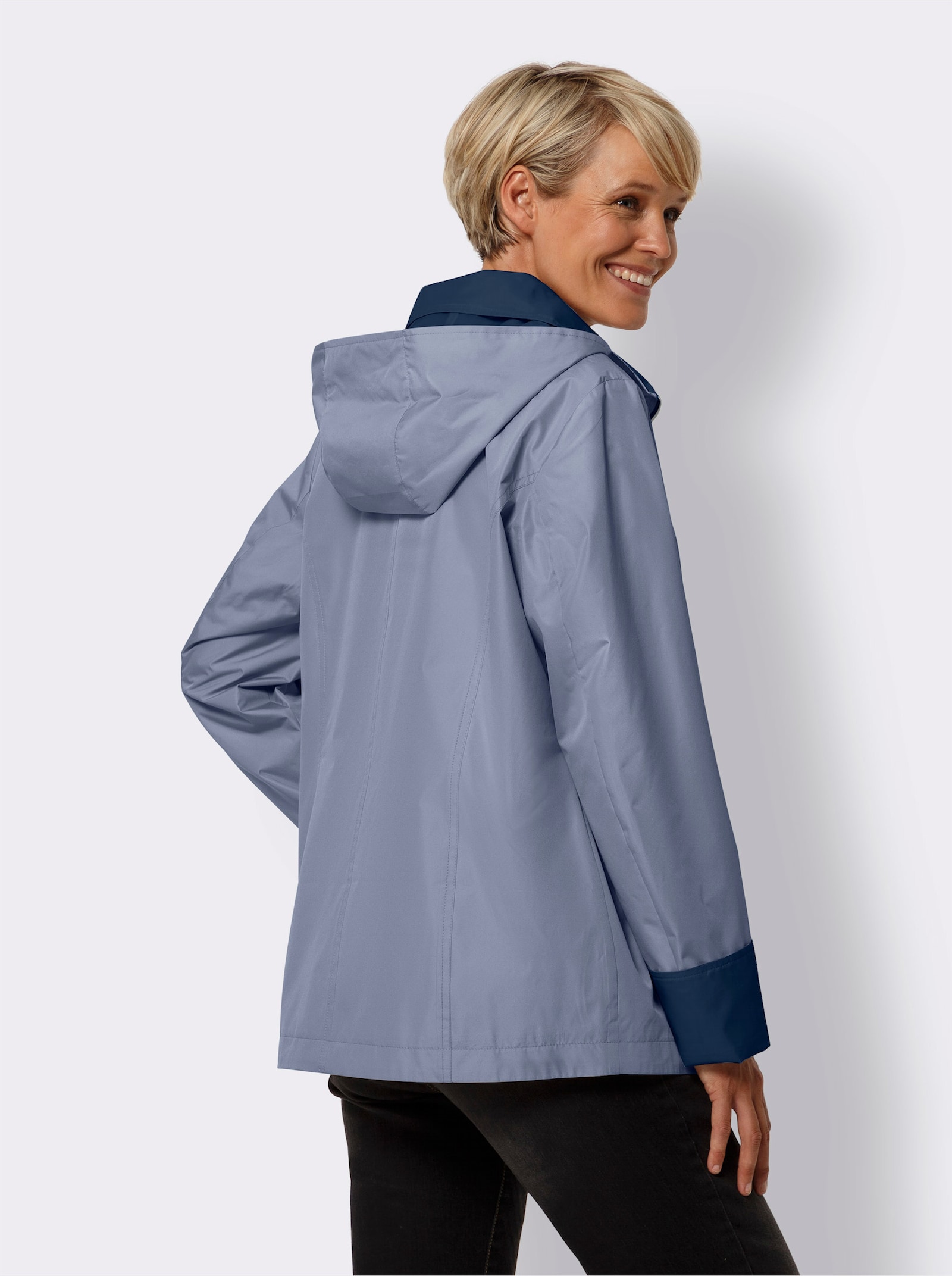 Kapuzenjacke mit Kontrast-Innenfutter - taubenblau