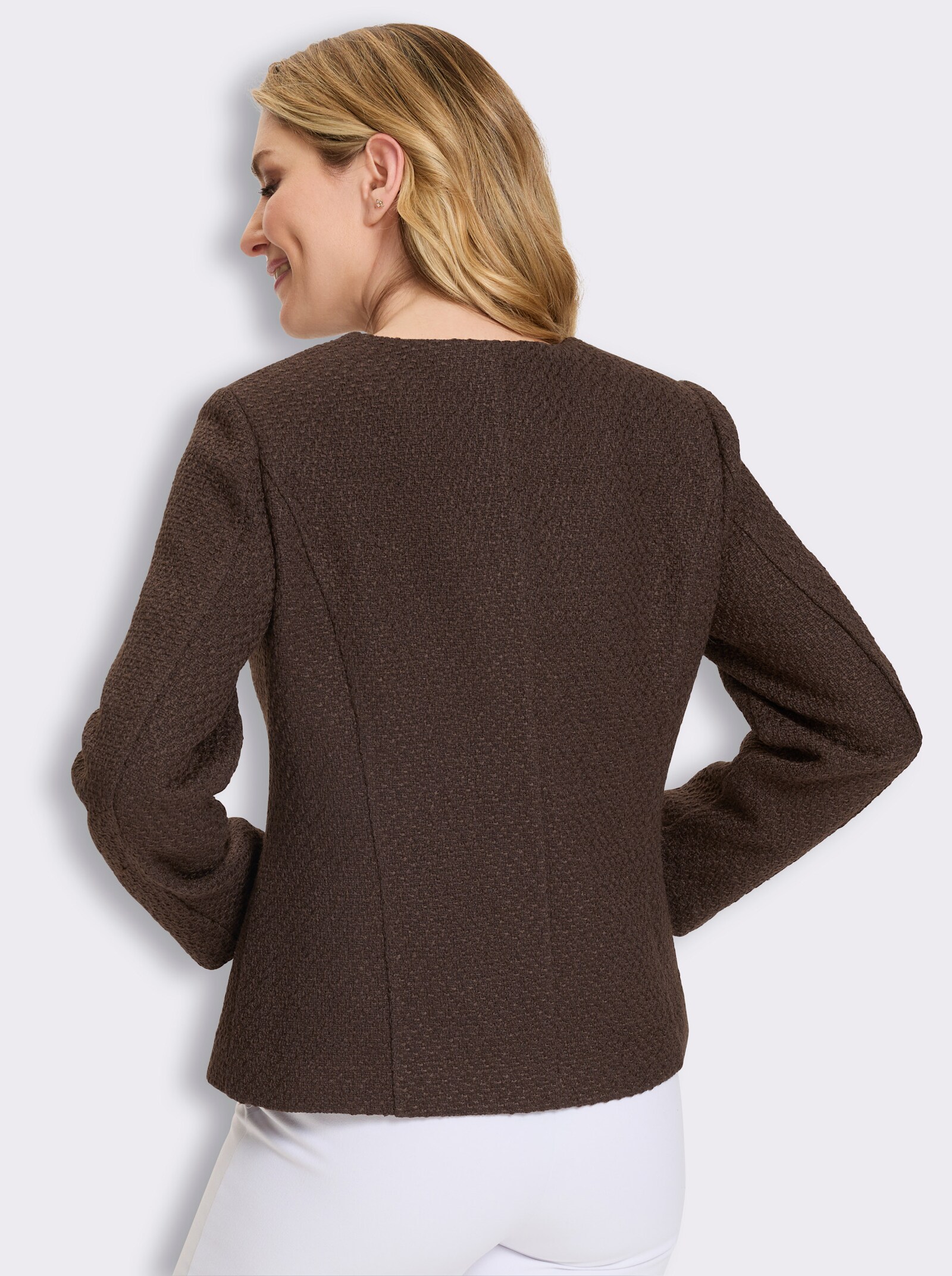 Bouclé-Blazer mit Rundhals-Ausschnitt - schoko
