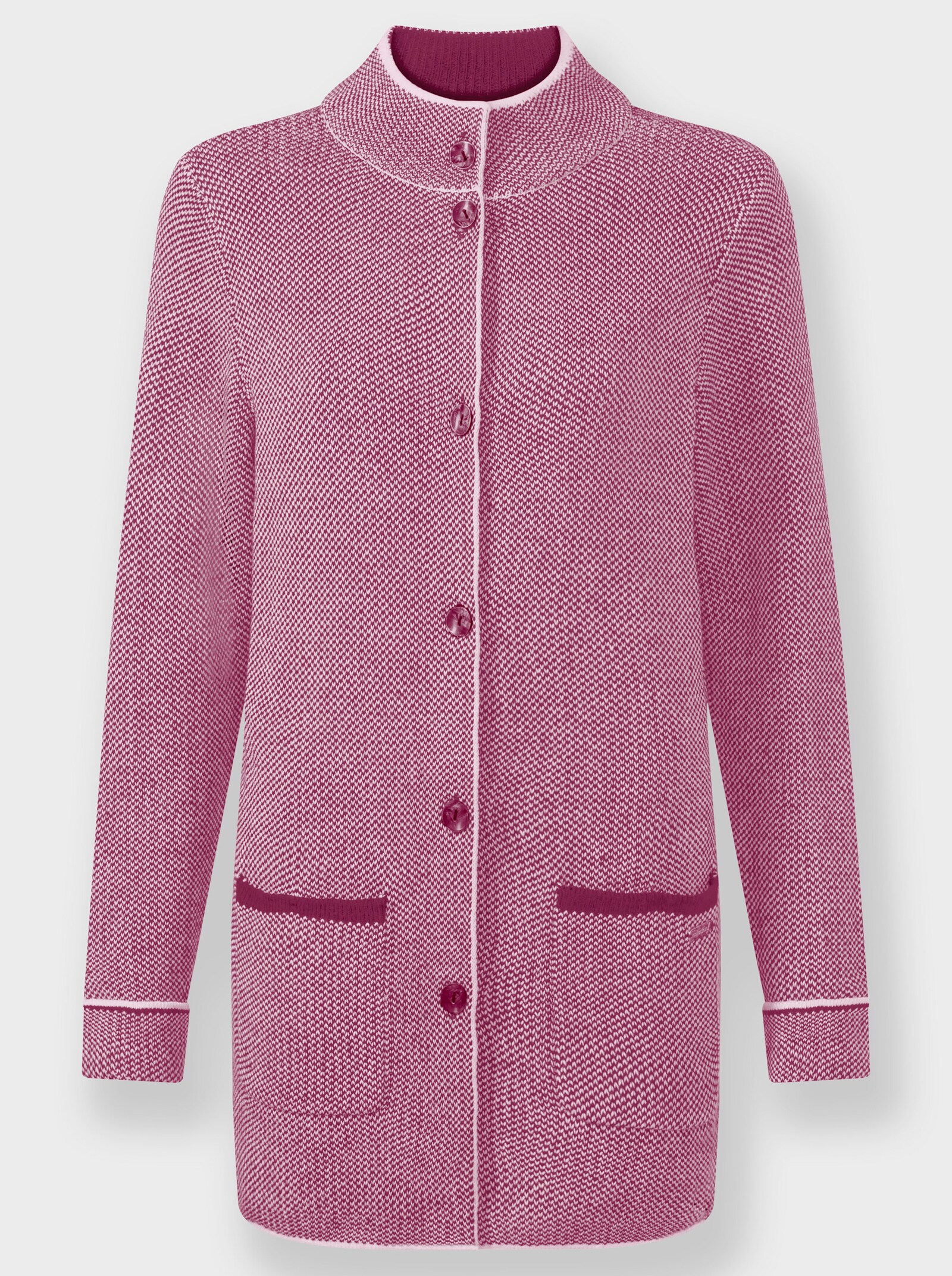 Jacquardstrickjacke mit Stehkragen - malve-ecru-meliert