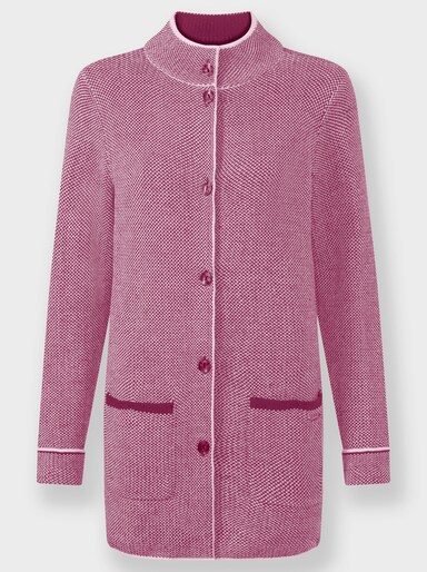 Jacquardstrickjacke mit Stehkragen - malve-ecru-meliert