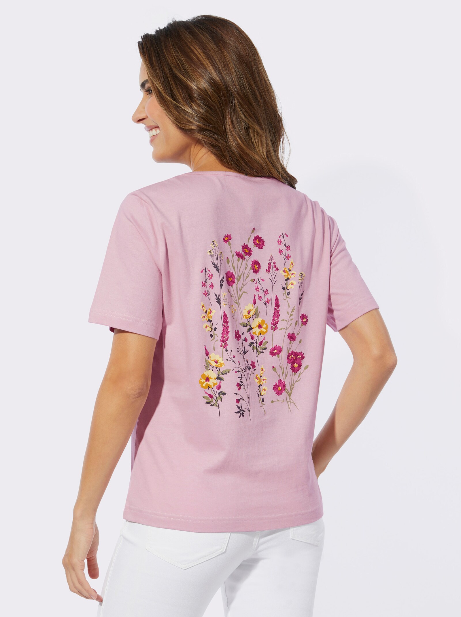 Tričko s krátkým rukávem a květinovým potiskem - růžová