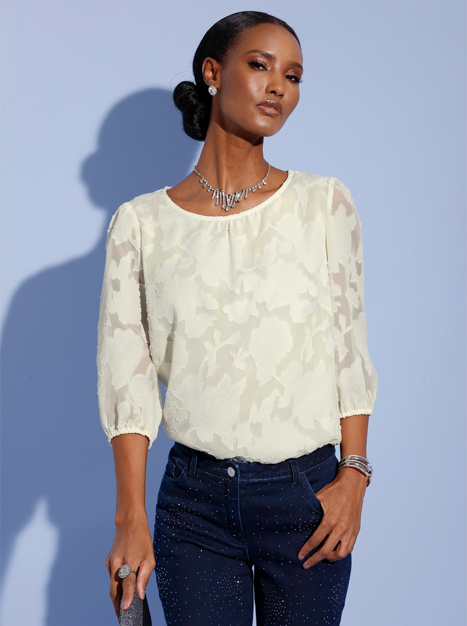 Schlupfbluse mit transparenten Partien - champagner