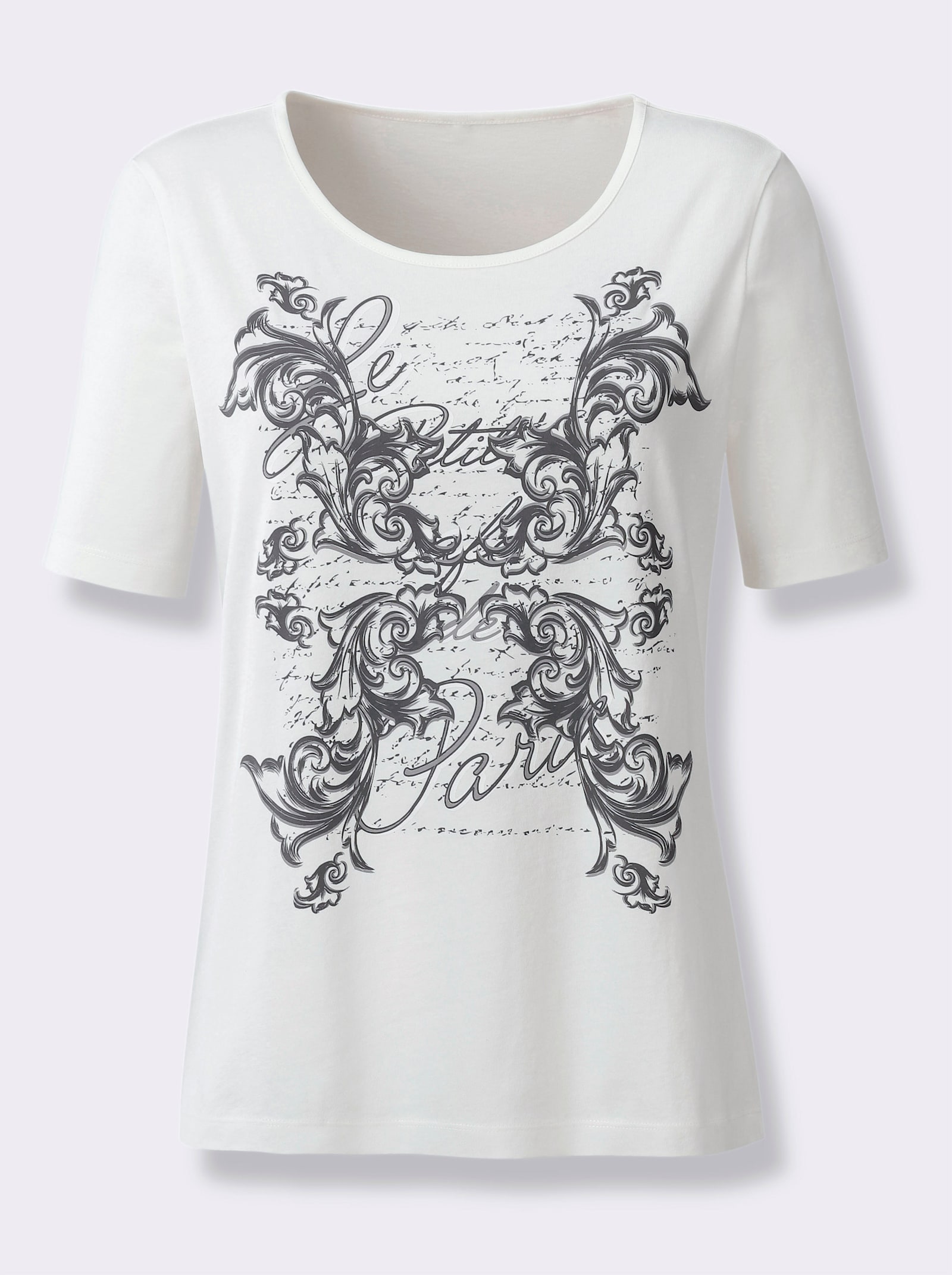 Kurzarmshirt aus Baumwolle, bedruckt - ecru-anthrazit